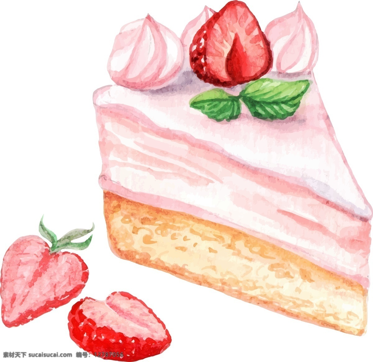 水彩 绘 美味 三角 水果 蛋糕 插画 水彩绘 水果蛋糕 手绘