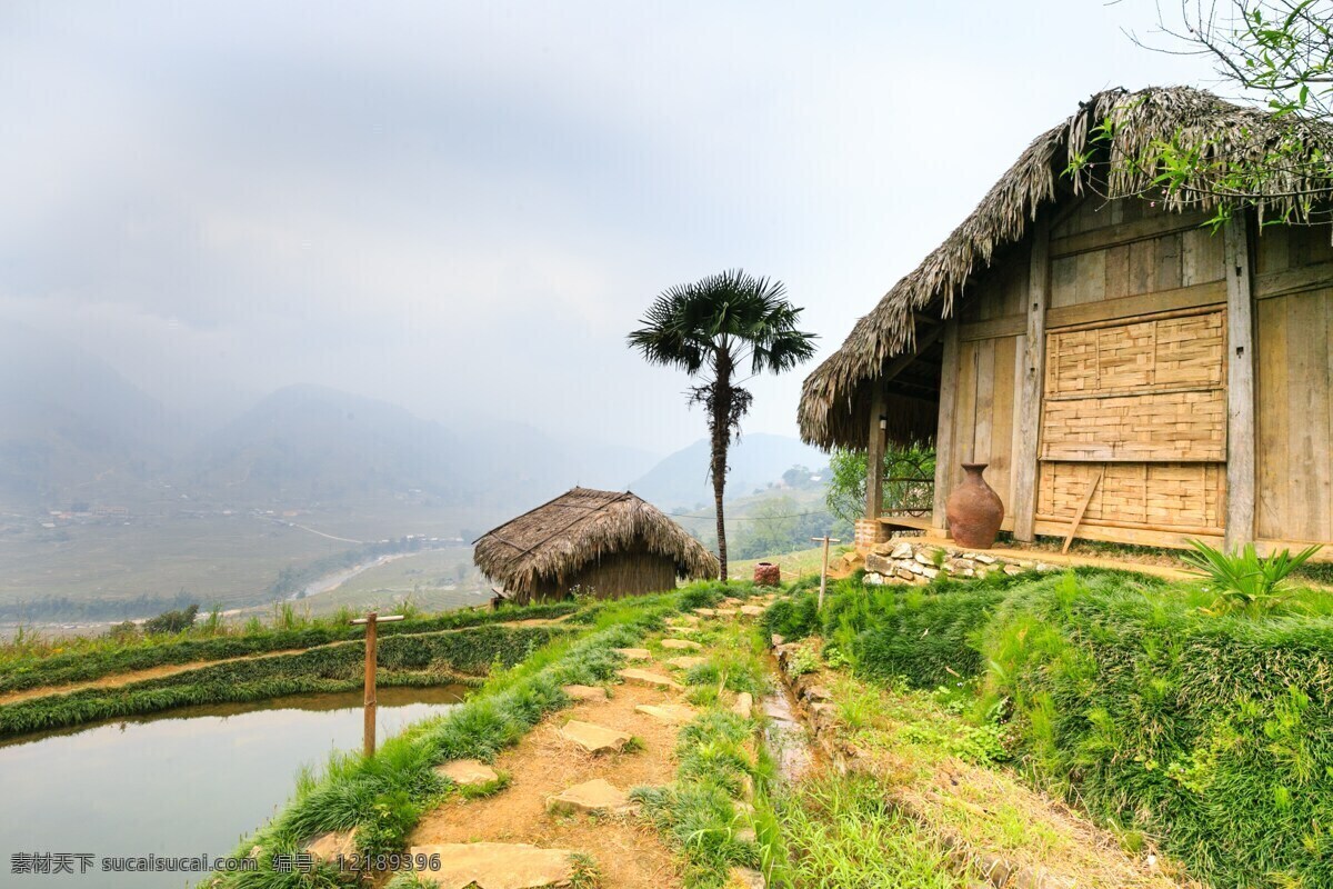 山村风貌 山村 茅草屋 乡村风光 自然景观 田园风光