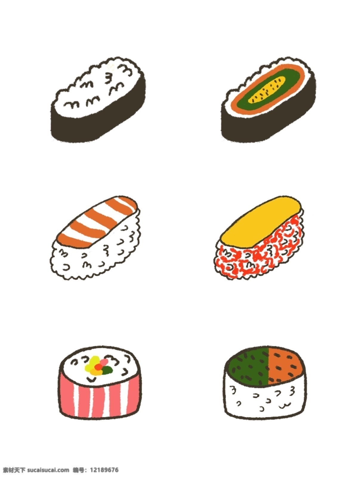 手绘 可爱 卡通 食物 寿司 商用 美食 手绘风 元素设计 可商用