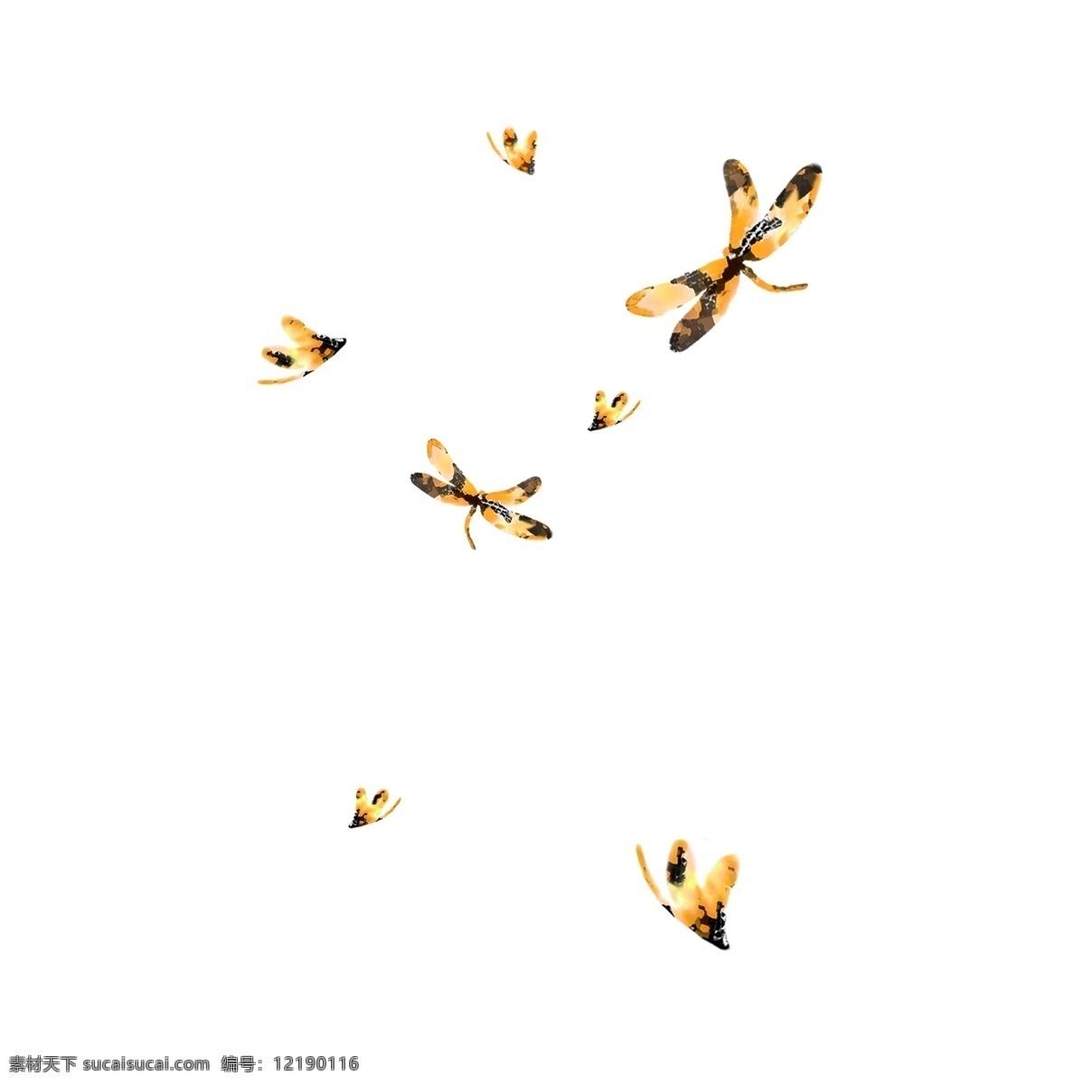 水彩 手绘 水墨 黄色 蜻蜓 水彩蜻蜓 手绘蜻蜓 水墨蜻蜓 一群 空中 飞舞 抽象艺术蜻蜓 黄色水墨蜻蜓