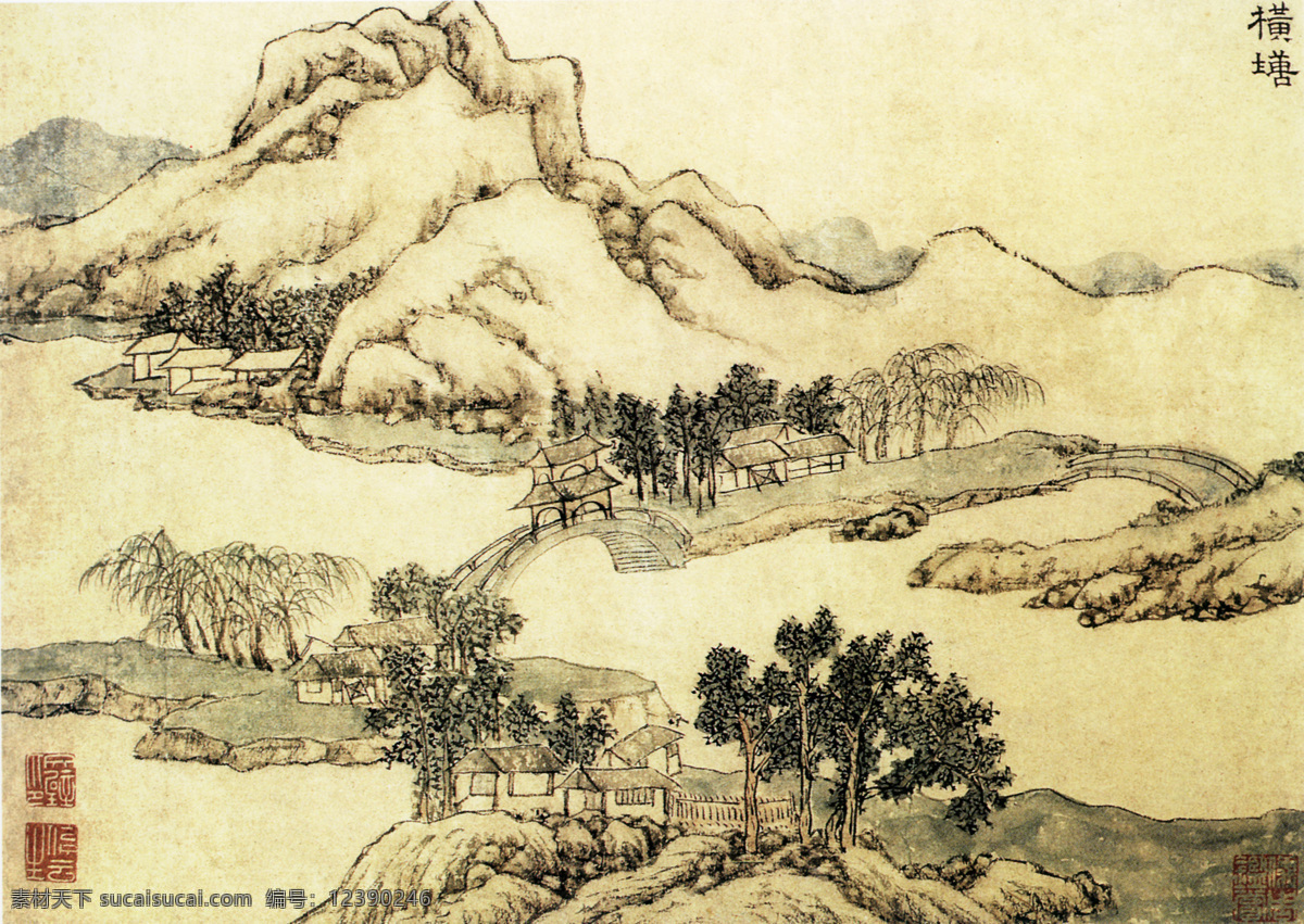 山水 装饰画 国画 油画 插画 手绘 素描 无框画 中国风 油墨 古代 破旧 书画文字 文化艺术