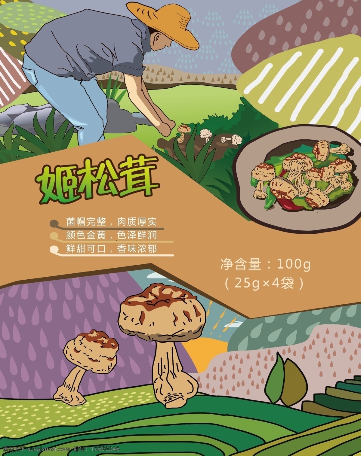 食用菌 包装设计 手绘包装 手绘插画 姬松茸 包装 封面