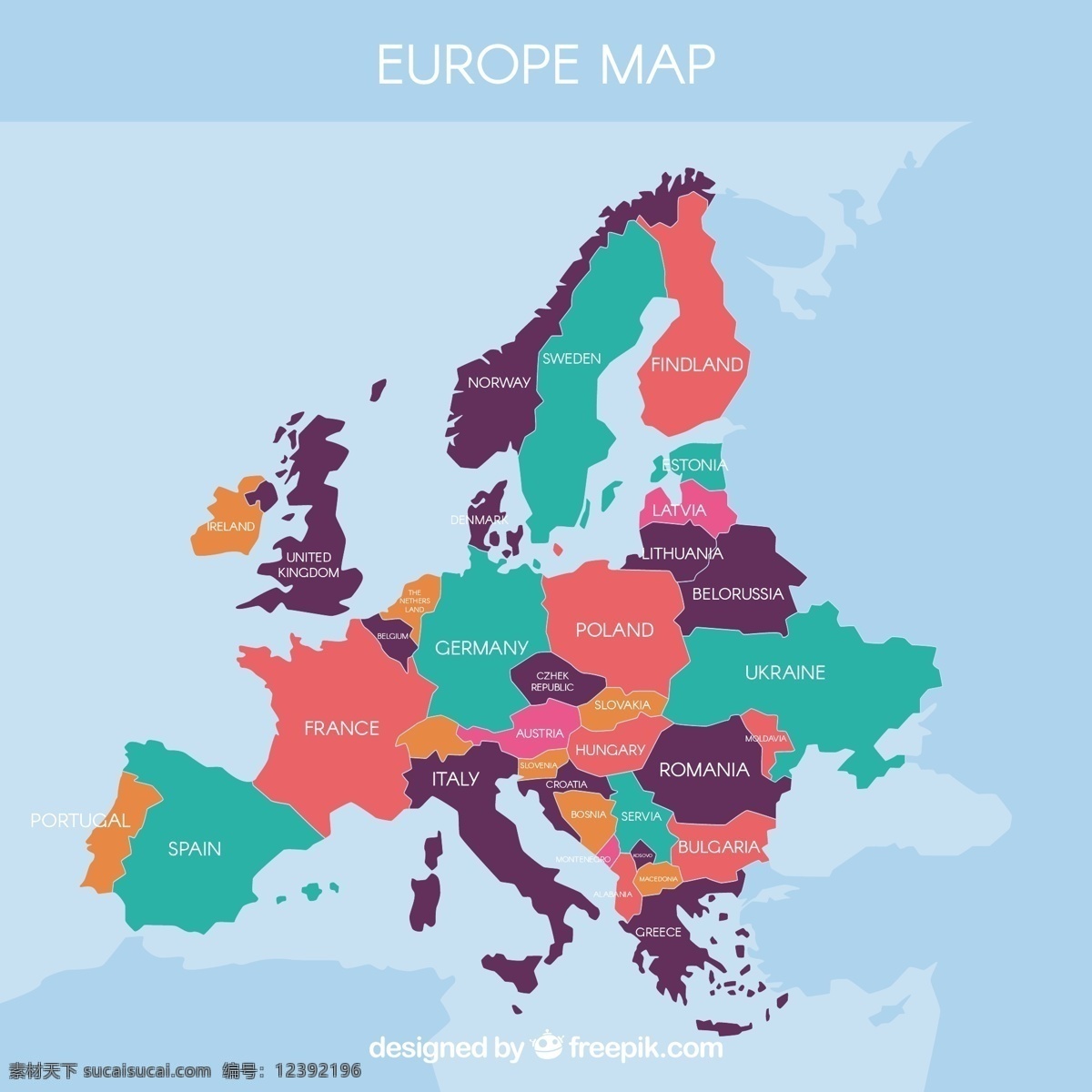 彩色 完整 欧洲 地图 矢量 欧洲地图 矢量素材