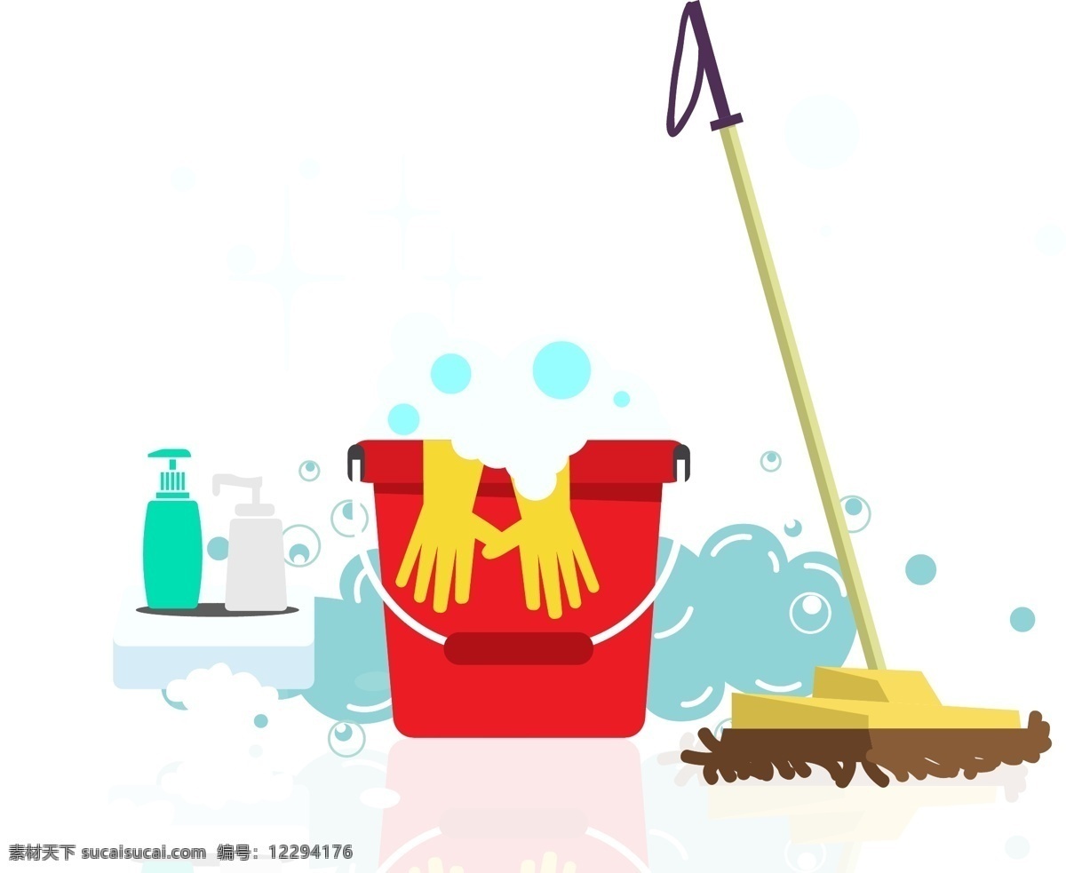 清洁 卫生用品 矢量图 卫生 干净 拖把 水桶 透明元素 ai元素 免抠元素