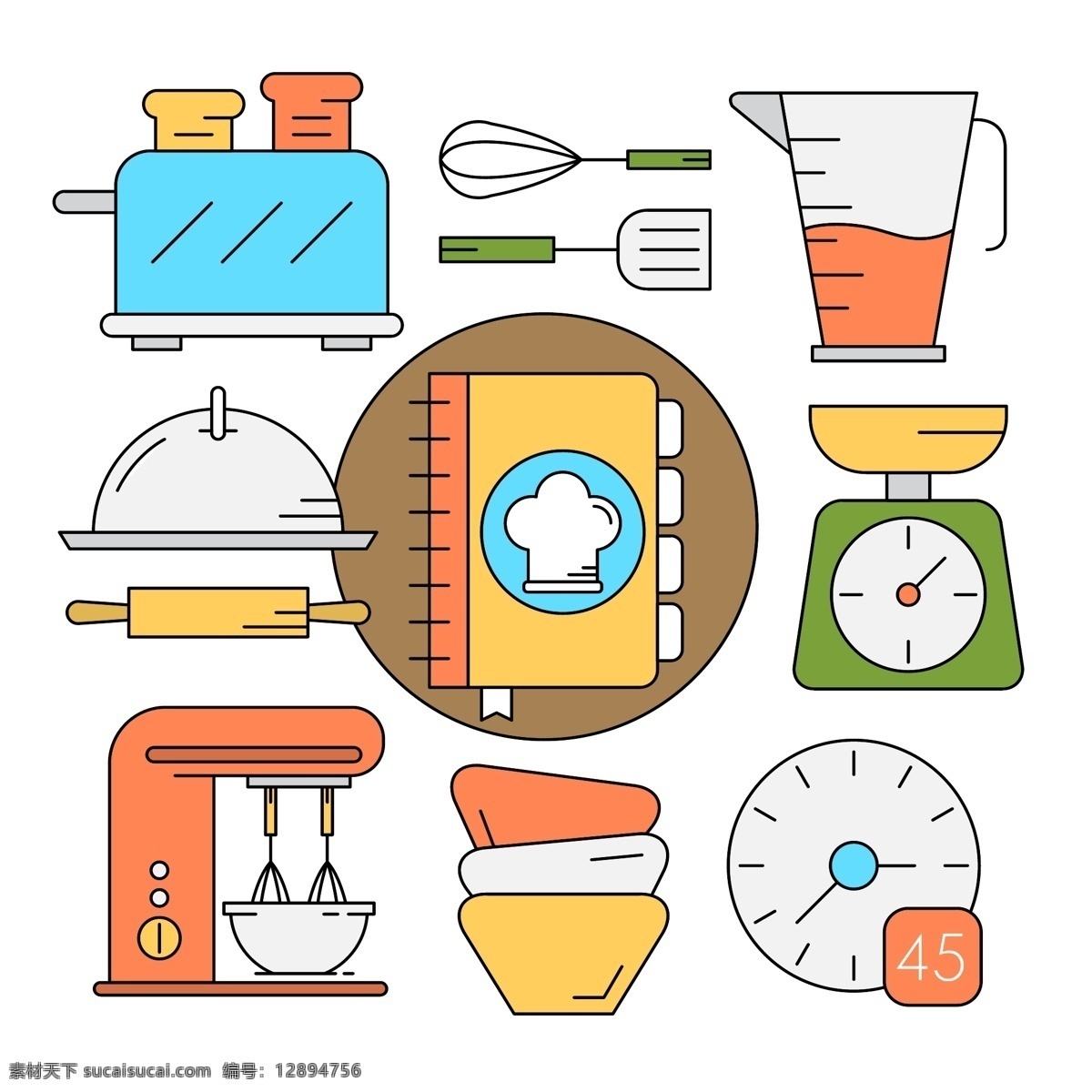 手绘 线性 样式 厨房 工具 矢量 元素 线性样式 厨房工具 矢量元素