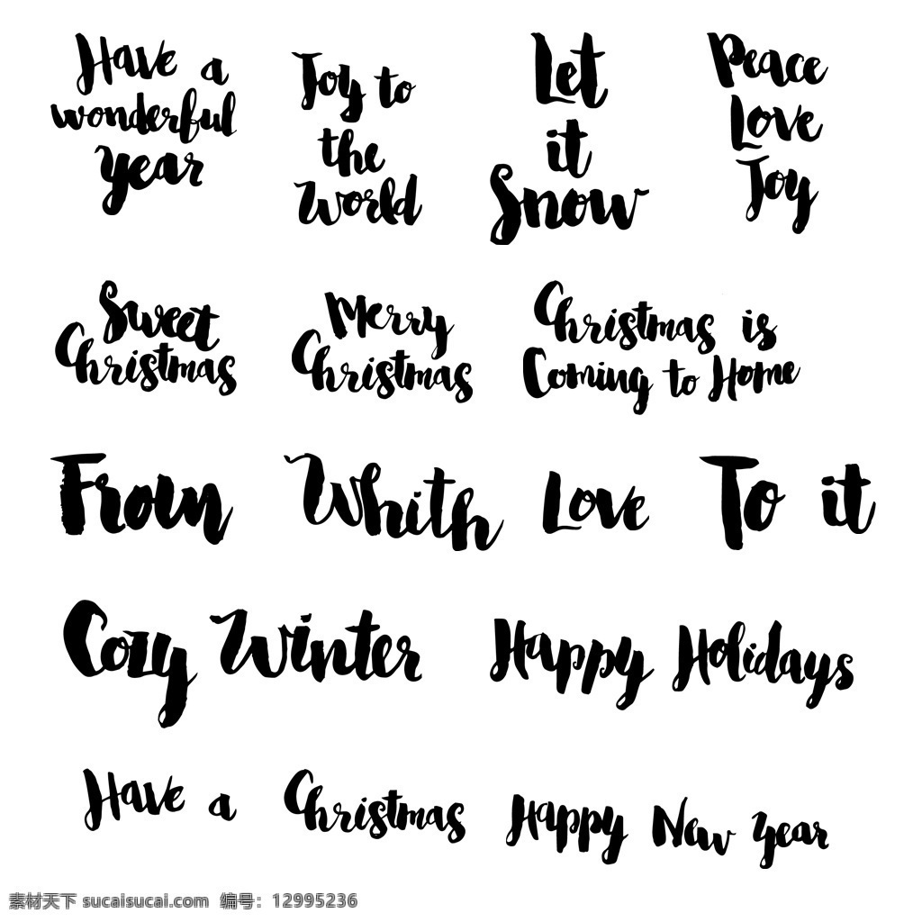 新年 圣诞节 祝福语 黑色 图标 英文 字母 手写 铭文