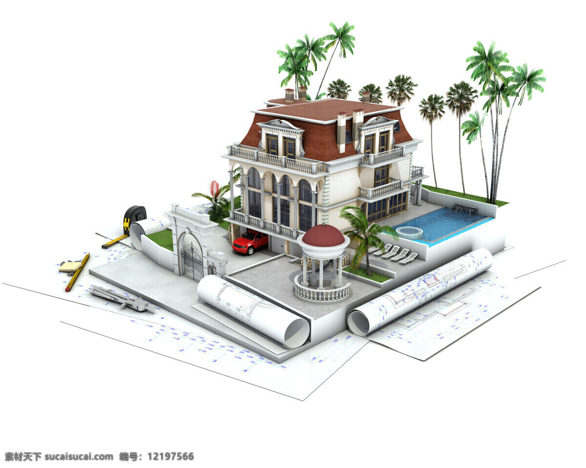 别墅 房子 建筑 图纸 别墅房子 建筑模型 建筑设计 效果图 建筑图纸 其他类别 环境家居
