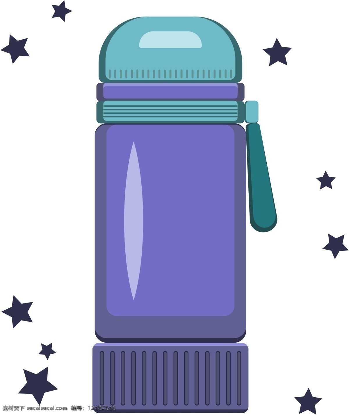 暖水瓶 保温杯 生活用品 设计元素 蓝紫色 可爱卡通