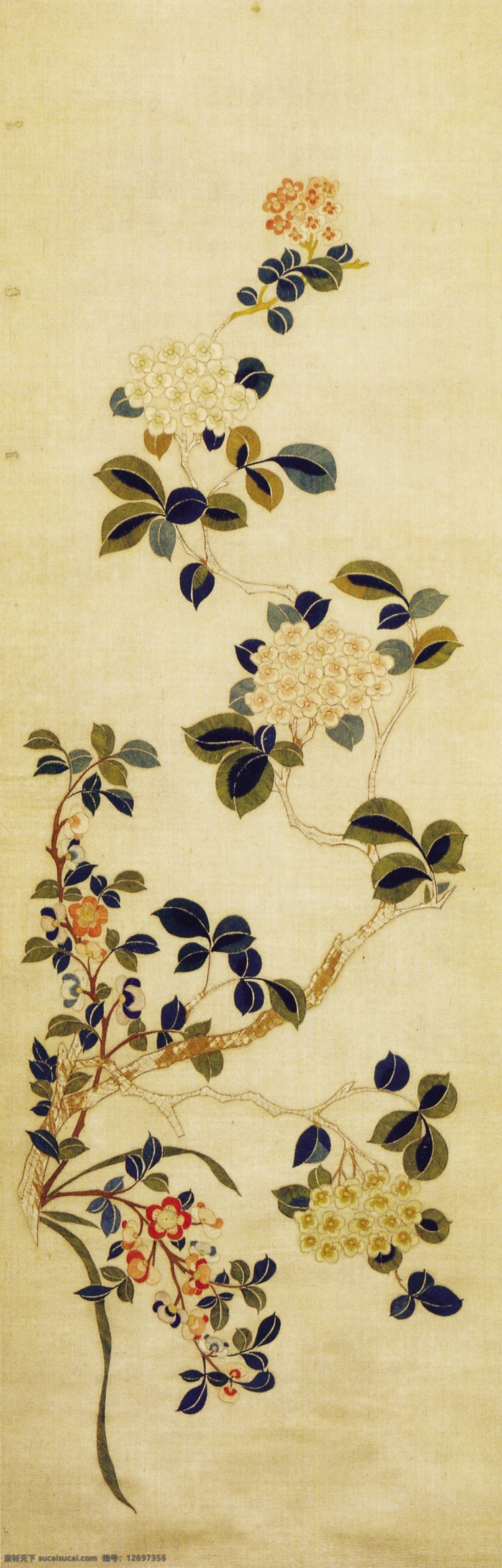 花鸟 国画 分层 源文件 古董 古画图片 花鸟国画 中国 传统 元素 整合 中华刺绣 文化艺术