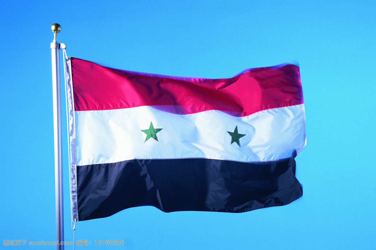 埃及国旗 埃及 国旗 旗帜 飘扬 旗杆 天空 文化艺术 摄影图库