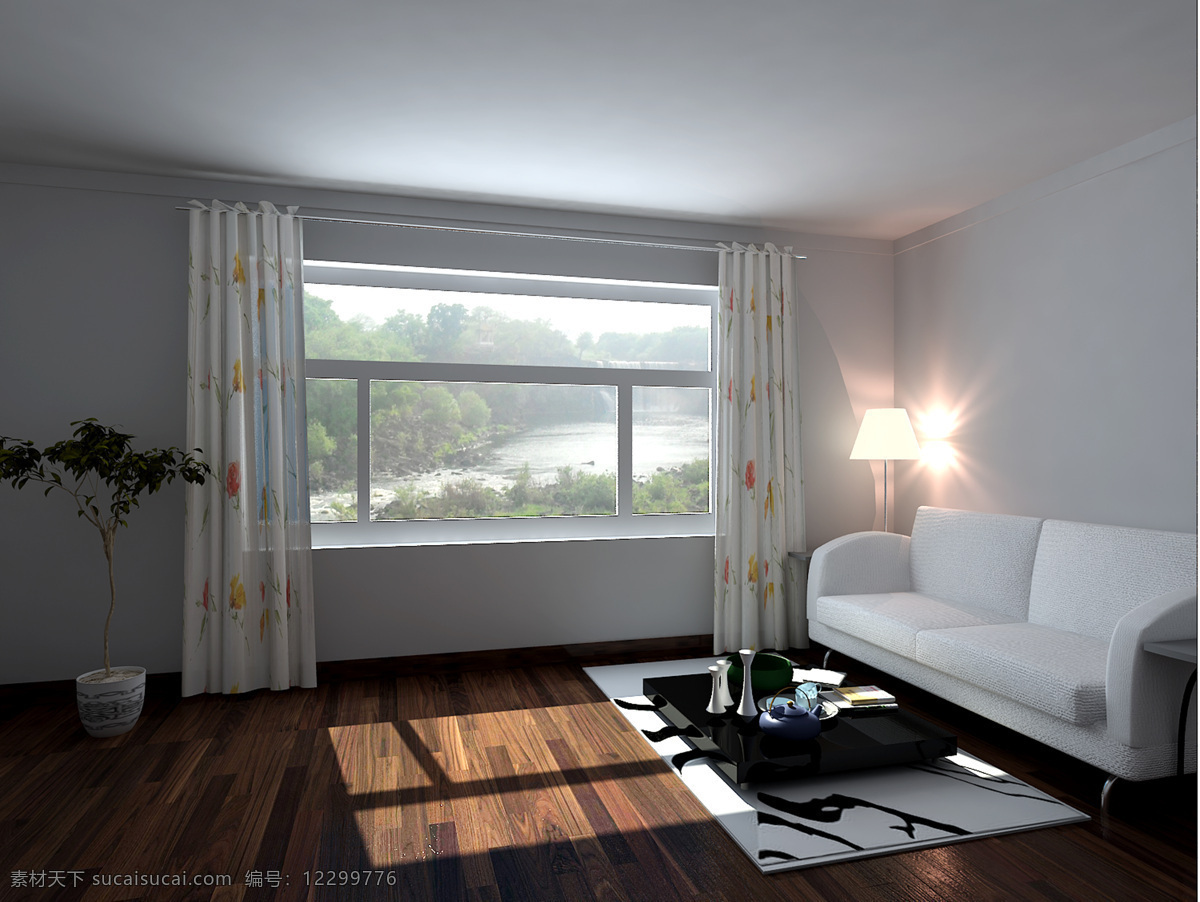 室内 客厅 白色 窗帘 环境设计 沙发 室内客厅 室内设计 效果图 家居装饰素材