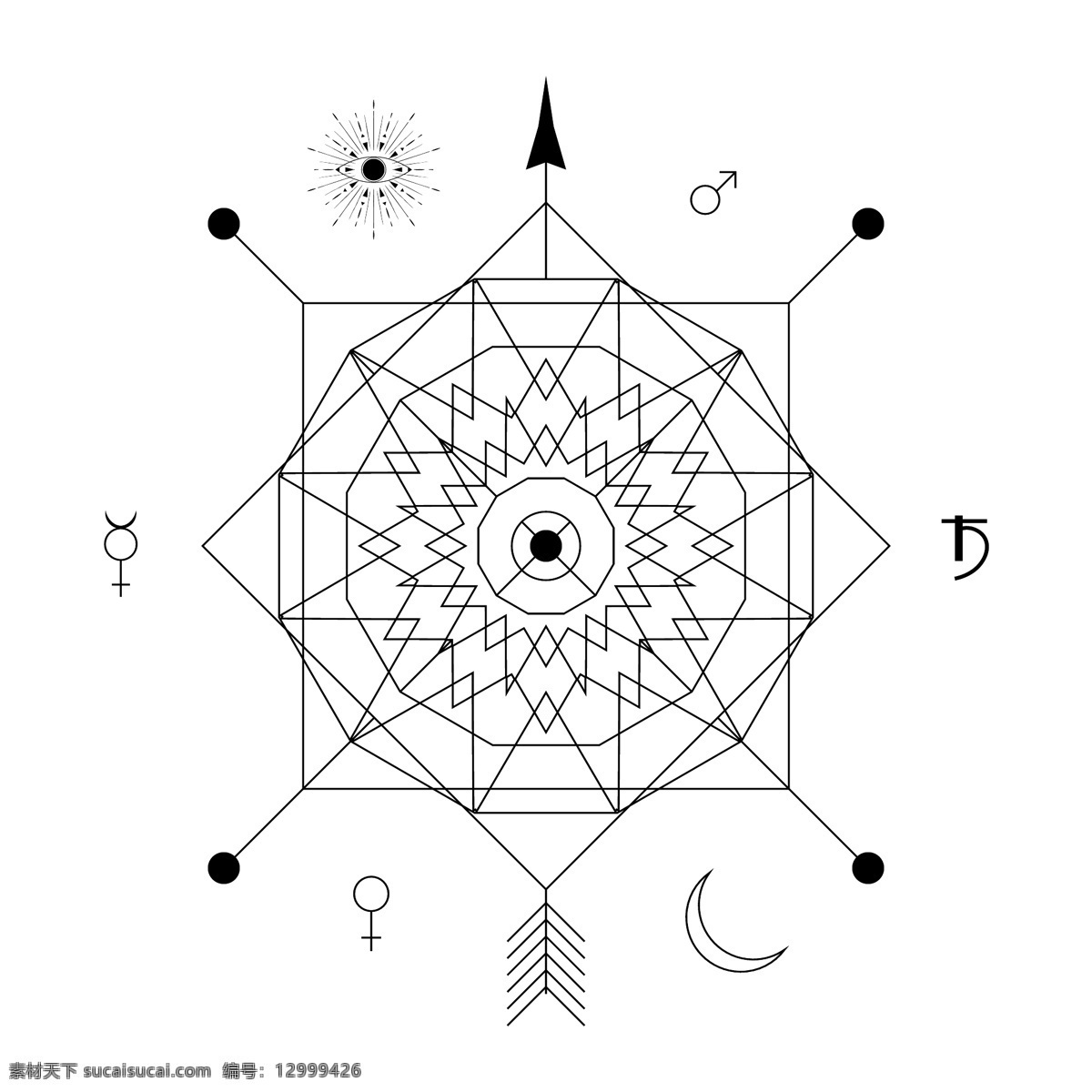 太阳 形状 多边形 创意 法 阵 矢量 坐标 黑白 星辰 线条 几何 科技 法阵 图标