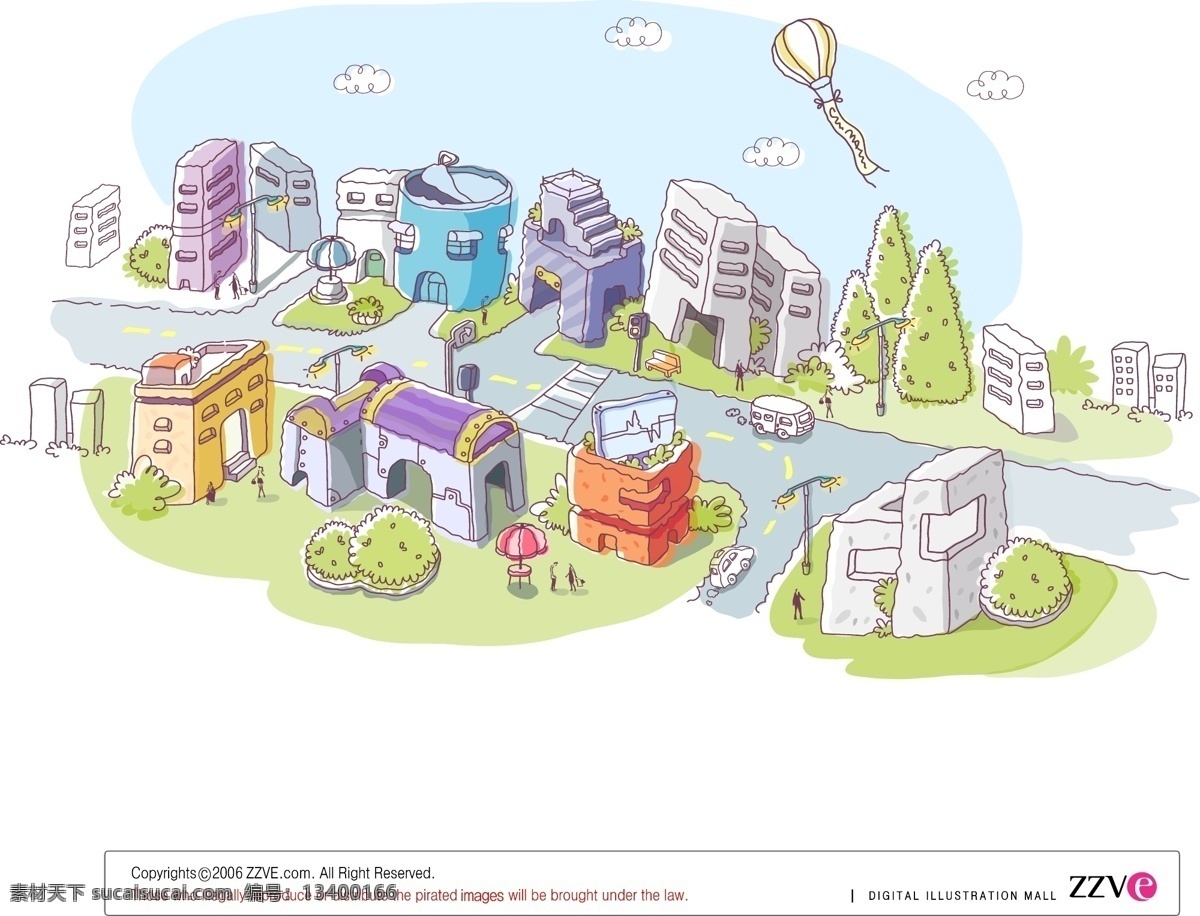可爱 城市 场景 矢量 建筑 街景 矢量素材 手绘 矢量图 建筑家居