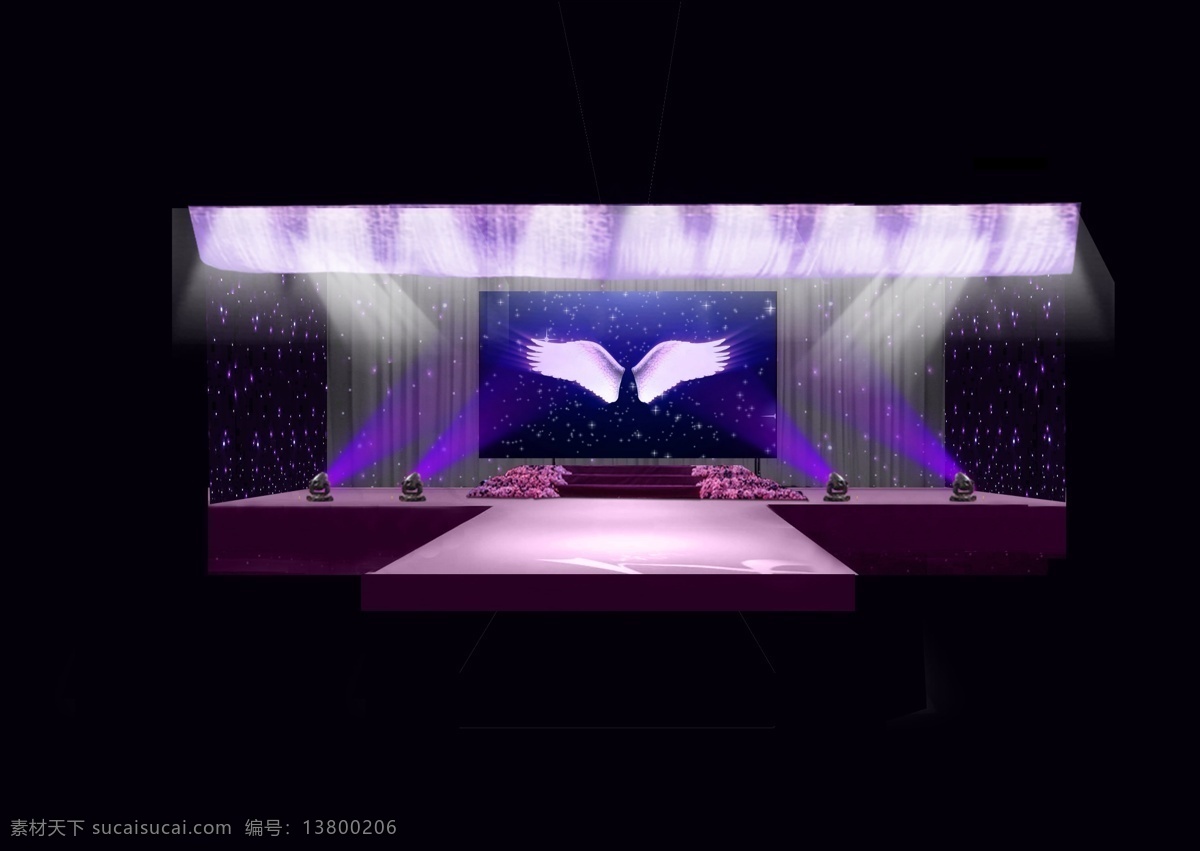紫色 婚礼 现场 效果图 主背景 星空幕布 黑色