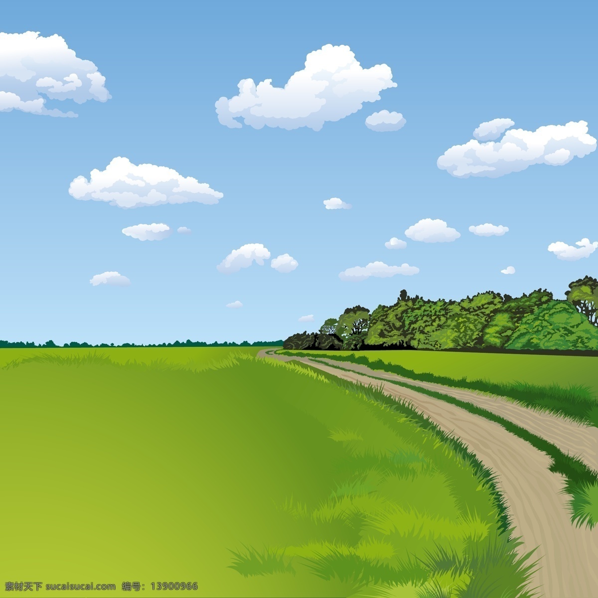蓝天 白云 风景 图 海报设计素材 绿地 美丽 小路 休闲 自然 其他海报设计