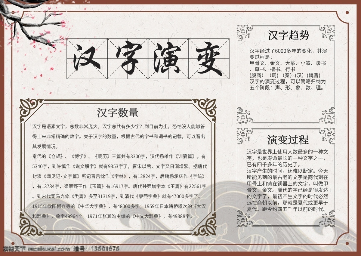 中国 风 汉字 演变 电子 小报 文字 中国风 传统文化 书法 中国风小报 语文小报 电子小报