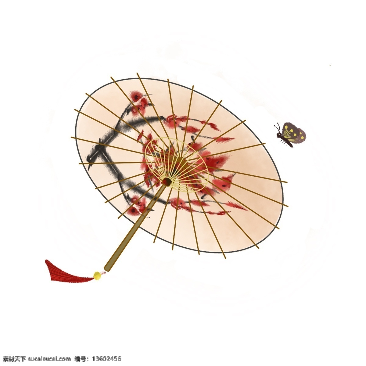 油纸伞 梅花 中 国风 古典 水彩 水墨 东方 流苏 花纹 折伞 中国画 花鸟 工笔 下雨 雨天 雨季 传统 工艺 手作 淑女 黄梅 江南