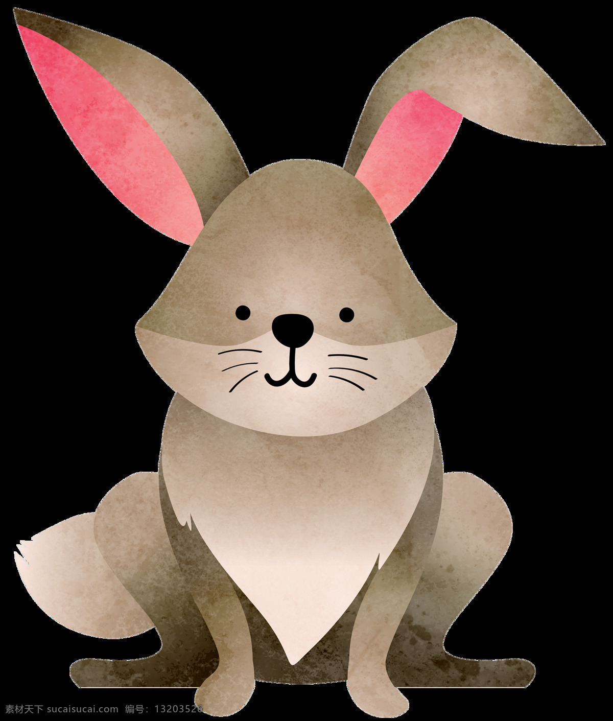 手绘 卡通 兔子 透明 装饰 图案 蹲着 粉红色 棕色 装饰图案 免扣素材