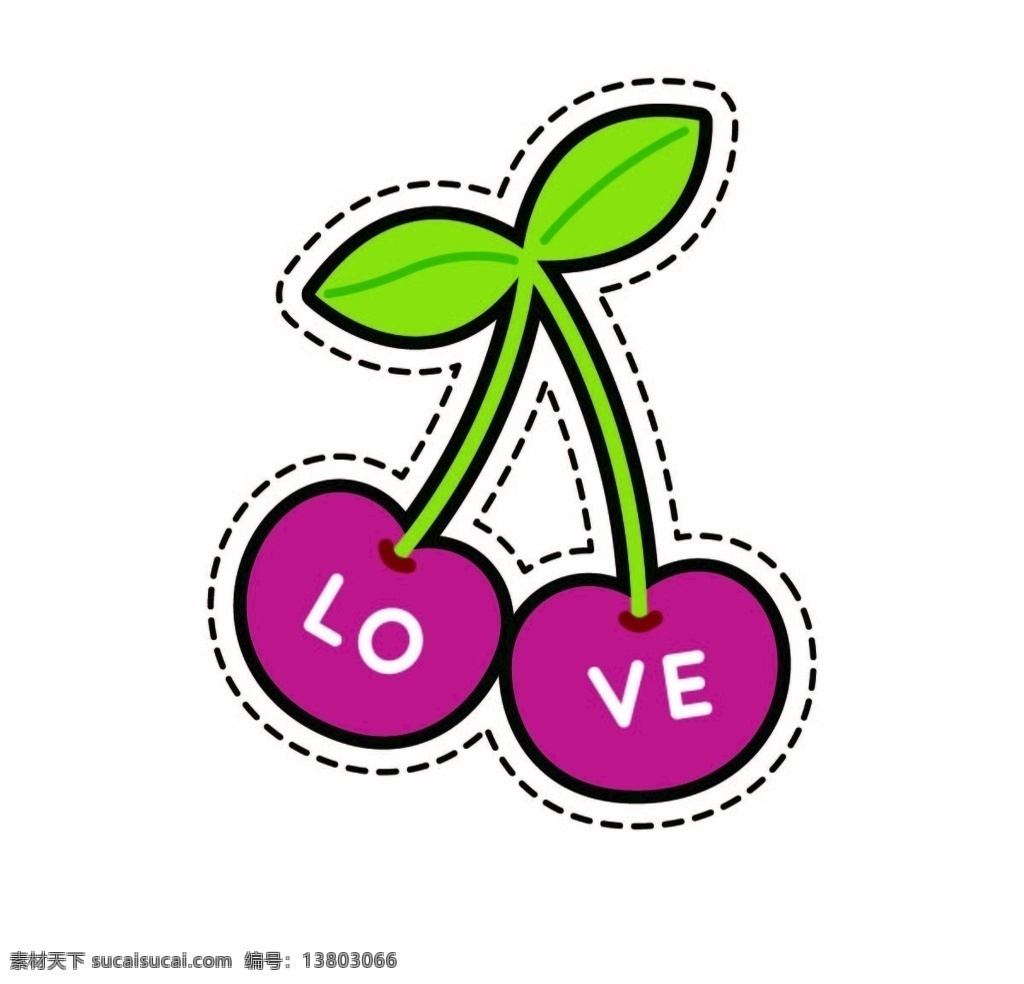 樱桃图标 樱桃 叶子 虚线 爱心 love