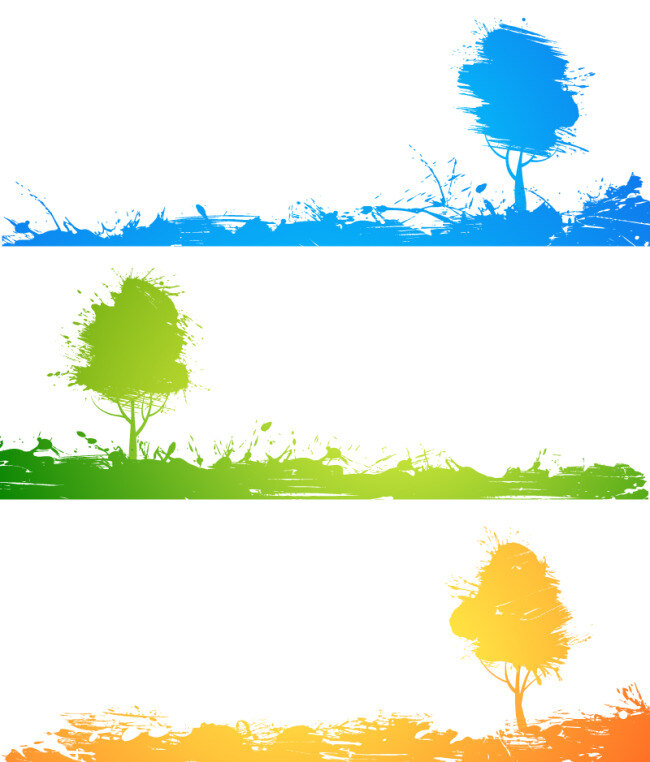 彩绘 树木 横幅 矢量 创意 喷绘 矢量图 涂鸦 植物 其他矢量图