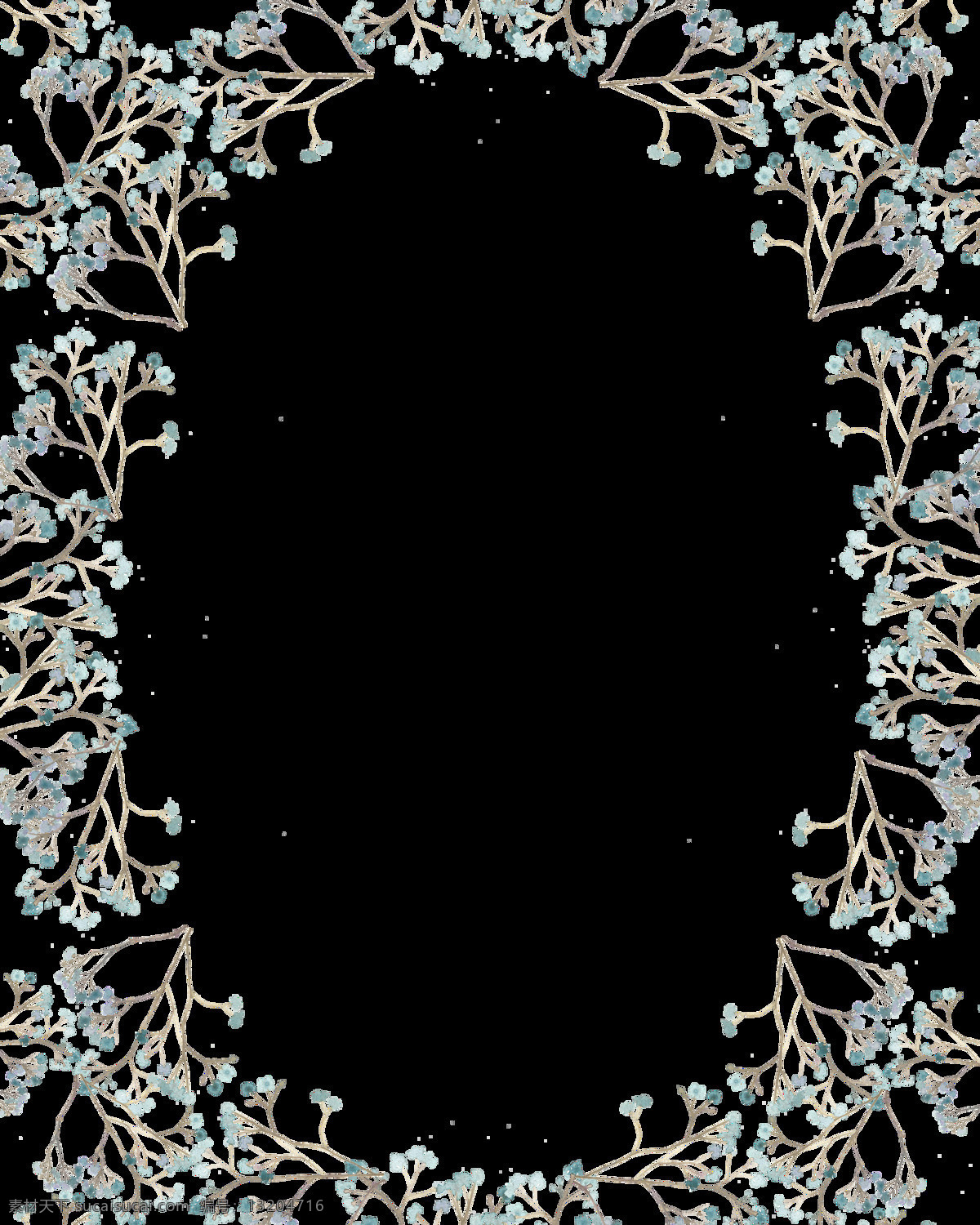边框 蓝色 免扣素材 清新 树枝 透明素材 唯美 装饰图案 手绘 满天星 花边 透明