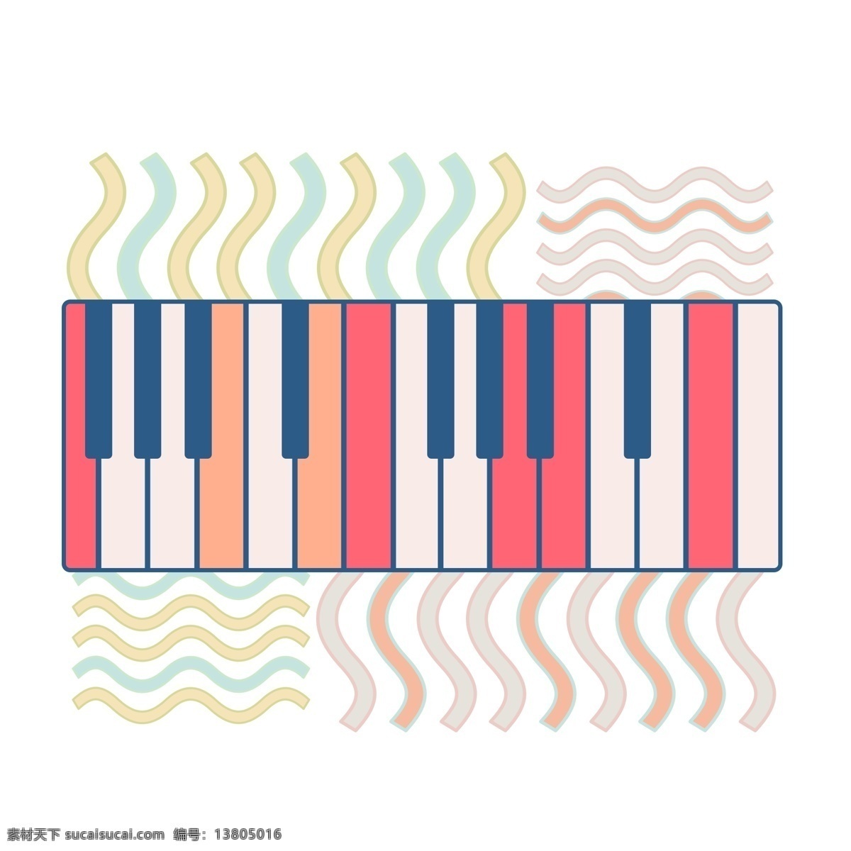 彩色 复古 钢琴 插图 一架钢琴 红色 蓝色 琴键 彩色钢琴 复古钢琴 复古钢琴插图 乐器