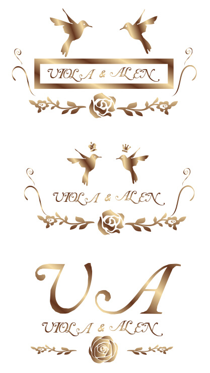 欧式 甜美 玫瑰 婚礼 logo 小鸟 皇冠 连理枝 白色