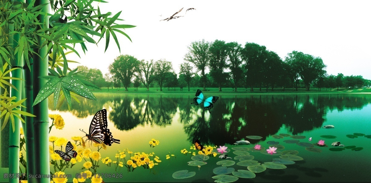 唯美户外风景 模版下载 风景 竹子 湖光山色 荷花 湖水 绿色 生态 大自然 廉政文化 社区建设 文化建设 唯美自然 旅游圣地 蝴蝶 源文件