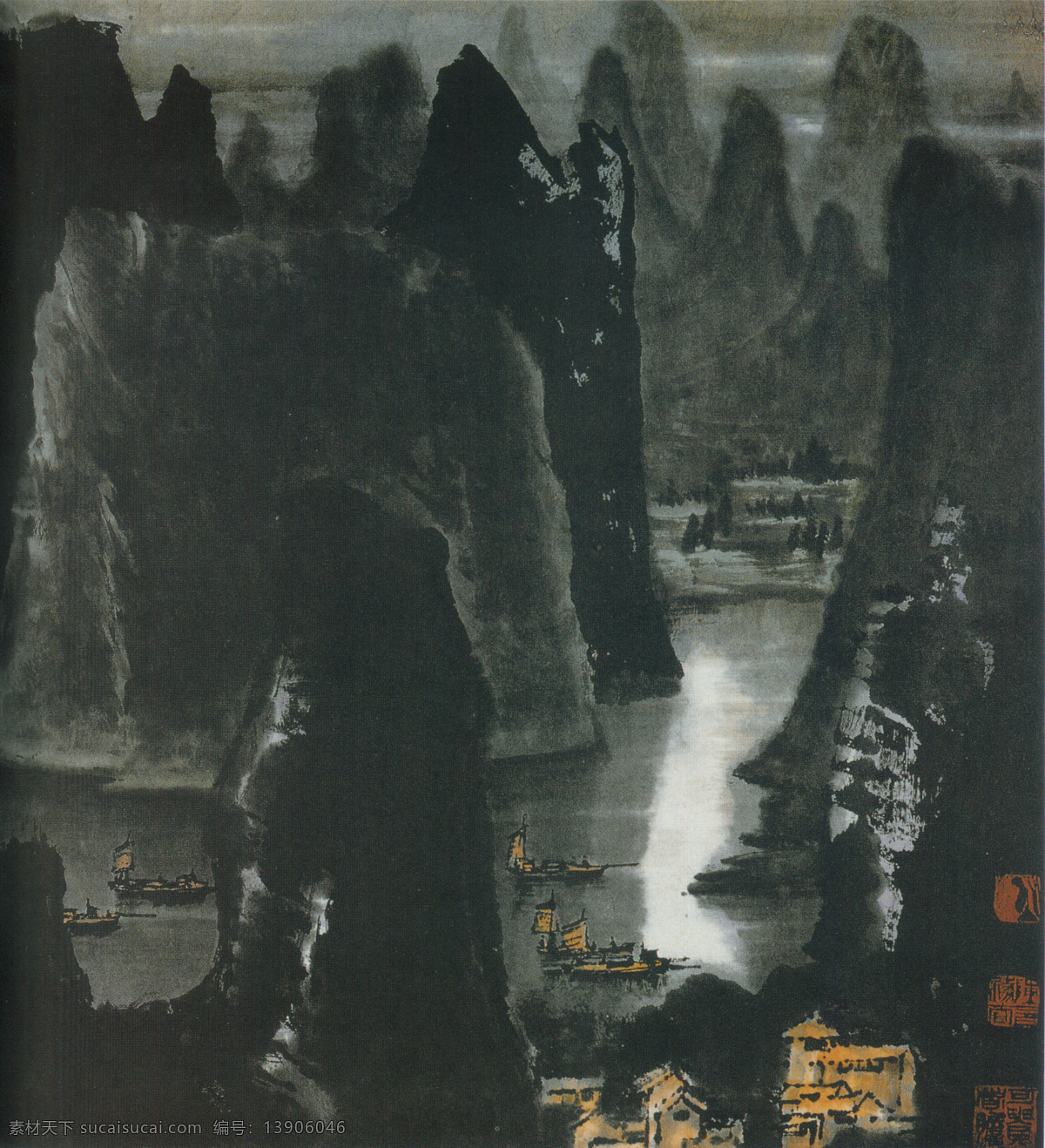 漓江 山水 天下 无 河流 瀑布 溪水 小河 云雾 奇峰 家居装饰素材 山水风景画