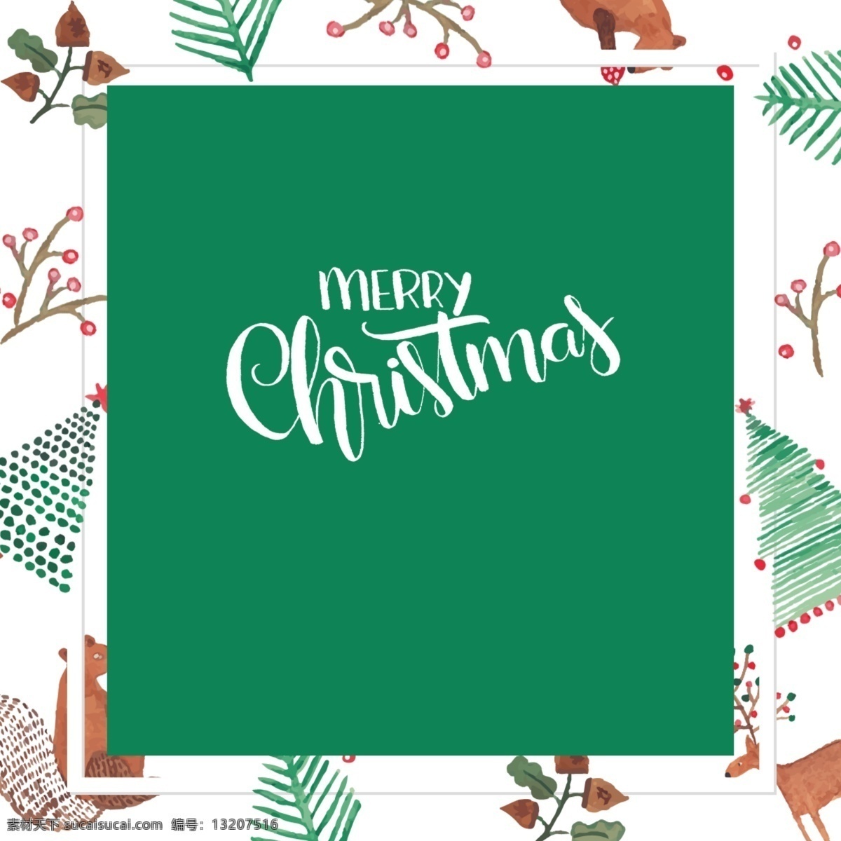 圣诞 背景 绿色 墨水 圣诞树 松树 雪人 麋鹿 树枝 砖 简单 来说 圣诞节