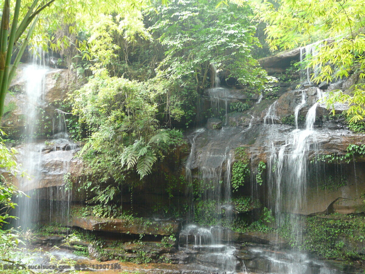 小瀑布 赤水风光 丹霞地貌 水帘 植物 绿色 瀑布 翠竹 山水风光 山水风景 自然景观