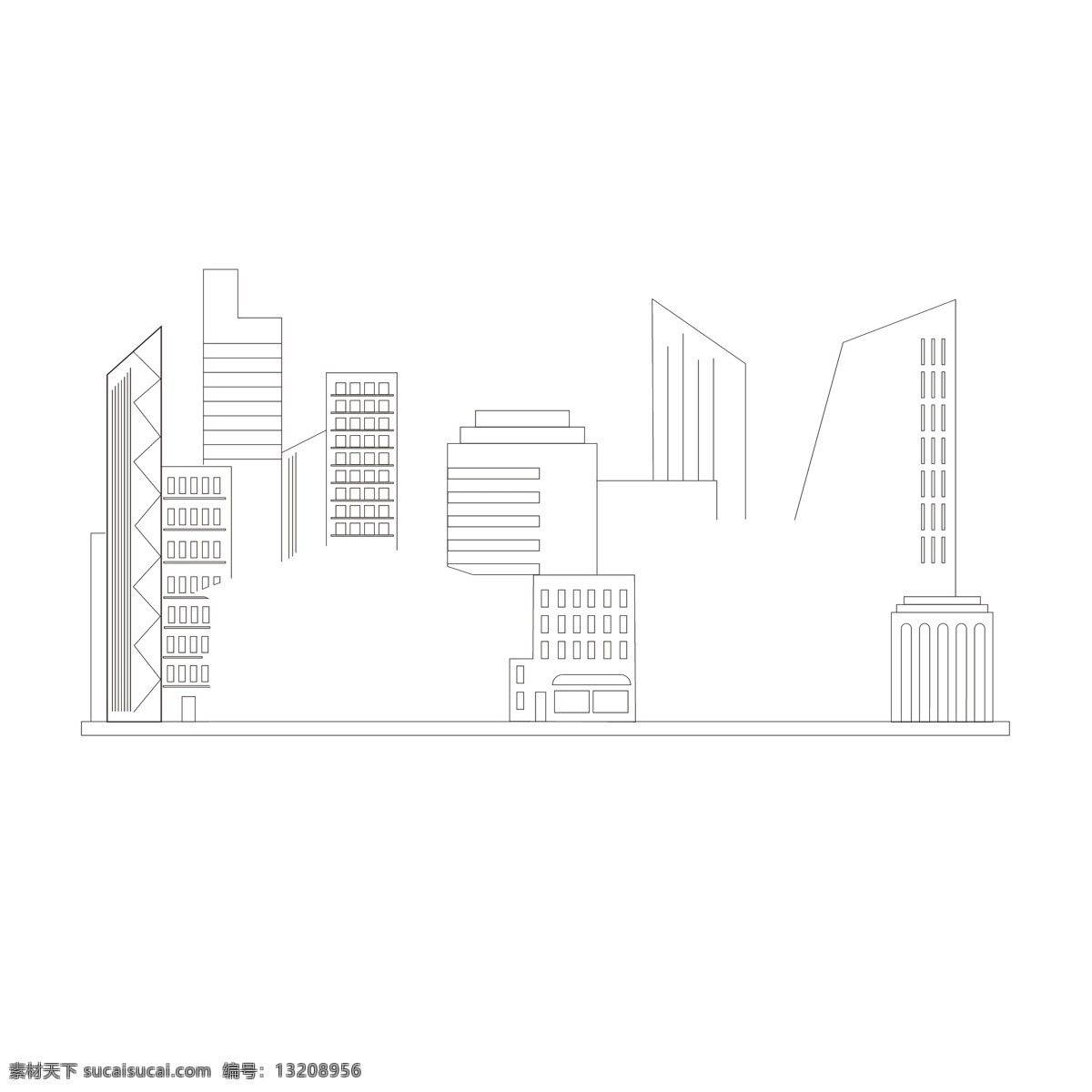 简约 城市 矢量 线条 线描 建筑设计 元素 高楼 线稿 城市轮廓 黑白 手绘 线条形状 城市线条