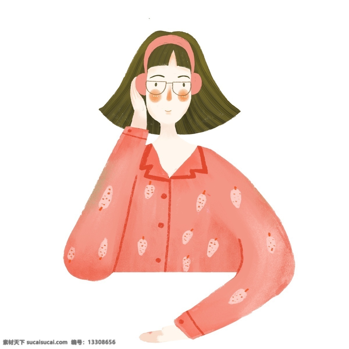 卡通 小 清新 带 着眼 镜 女孩 手绘 小清新 耳机 眼睛 可爱少女 人物 插画