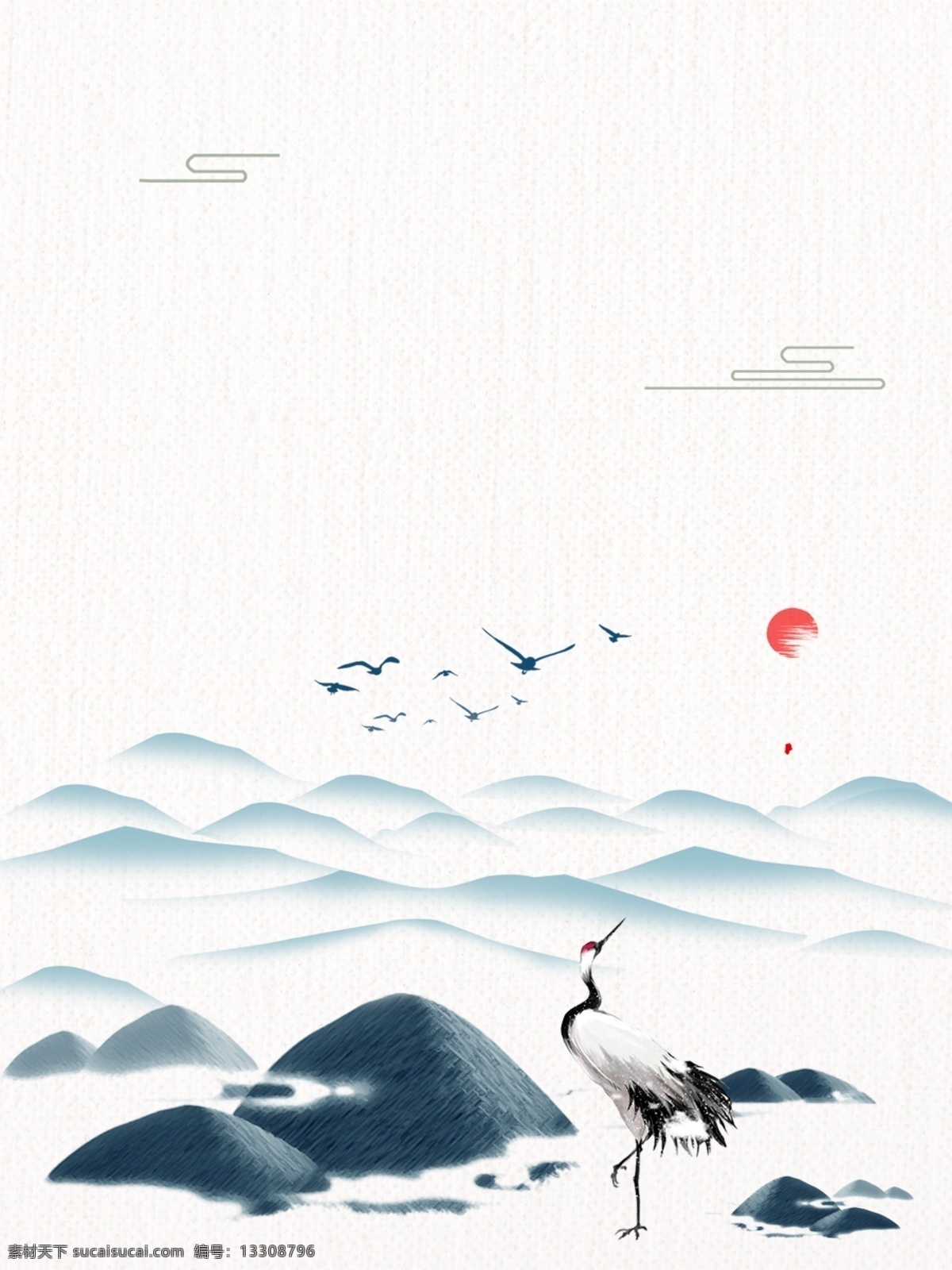 大雁 孤山 丹顶鹤 水墨 背景 图 山 山水 水墨背景 山水背景图 温暖