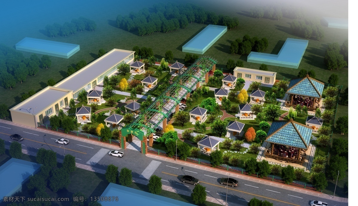 农家乐 规划图 效果图 3dmax 建模 ps后期处理