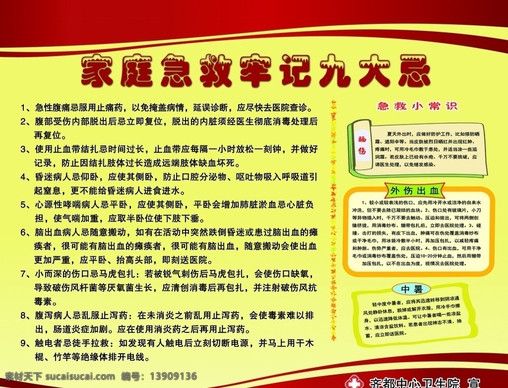家庭 急救 牢记 九 大忌 宣传栏 医院传宣栏 九大忌 家庭急救 展板 展板模板