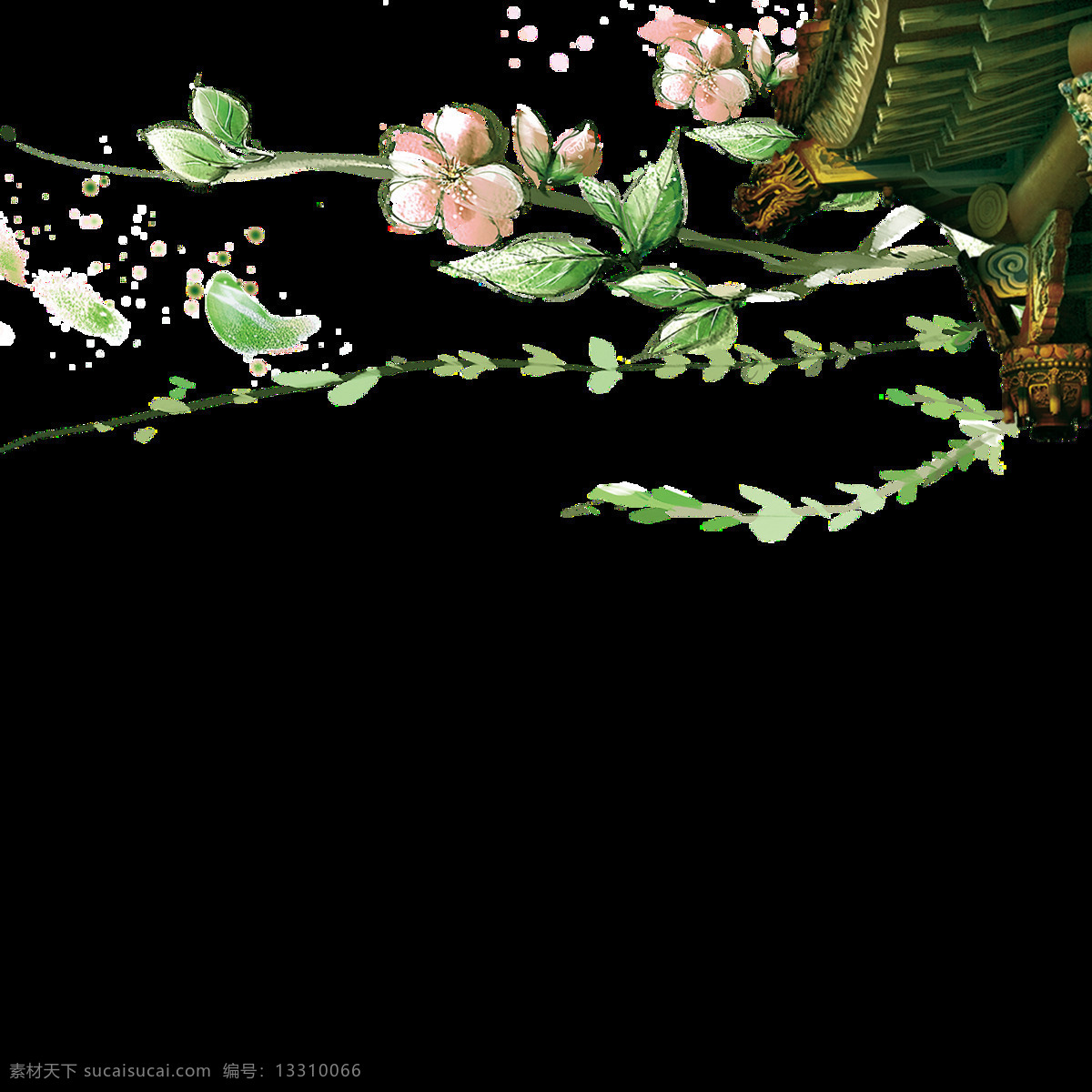 彩绘 桃花 枝 元素 屋檐 清明 清明素材 元素设计 透明素材 桃花枝 清明元素 传统节气 青明元素 缅怀先人 扫墓 清明元素设计