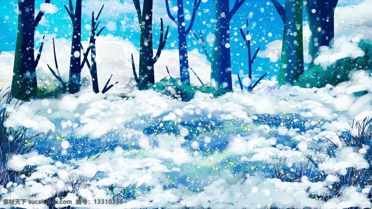 大雪 森林 梦幻 背景 森林背景 广告背景 背景素材 卡通背景 手绘背景 手绘 插画背景 psd背景