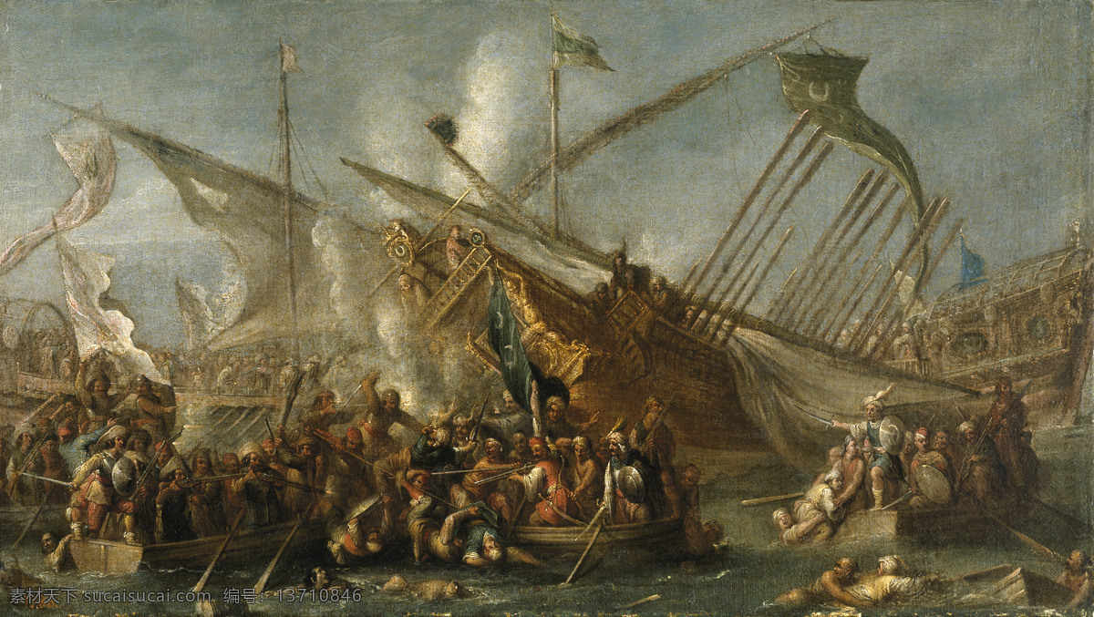 century 大师 画家 古典 画 建筑 景物 装饰画 油画 abordaje de cornelis wael 人物 高清 西方 国外 现代 家居装饰素材