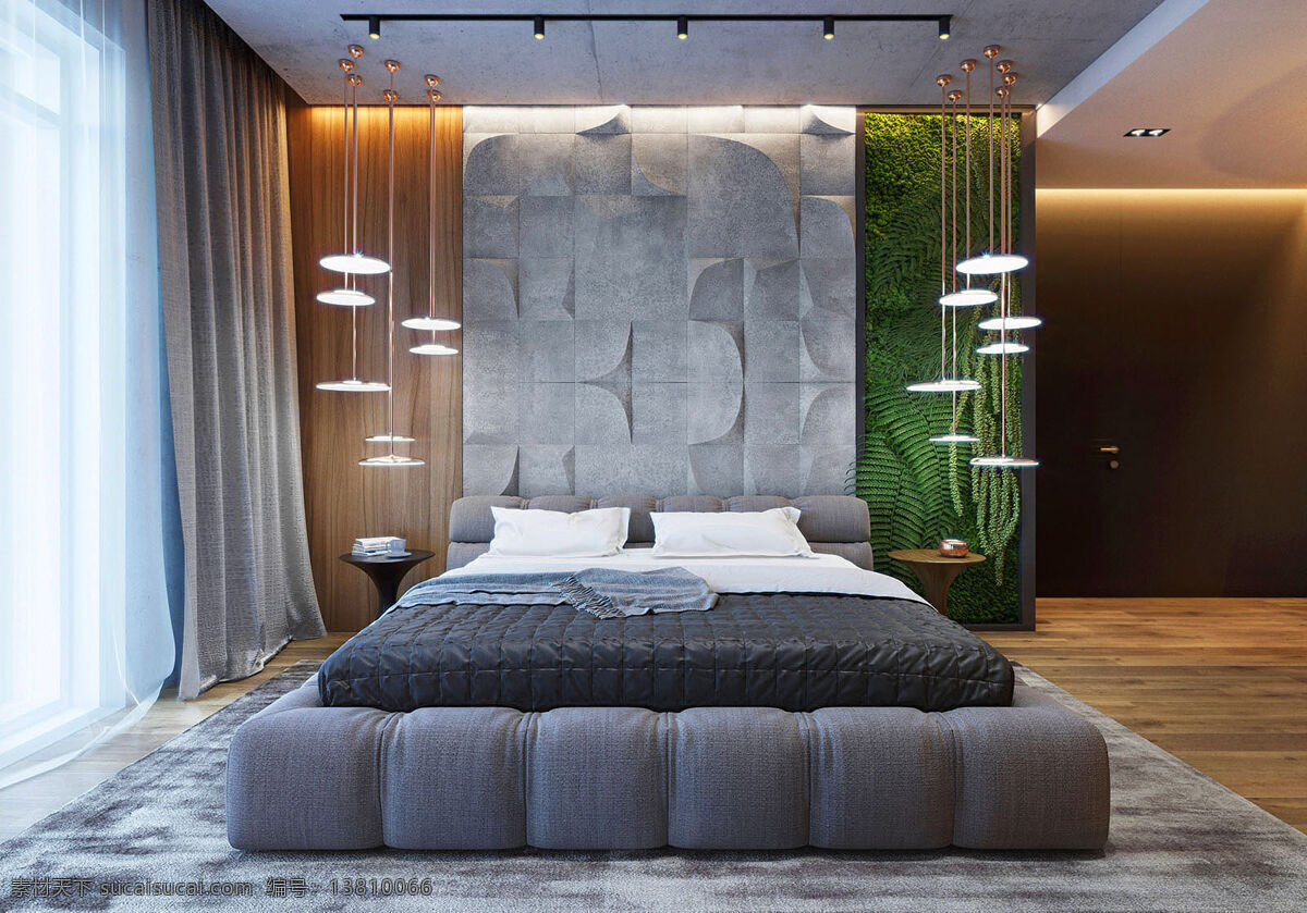 现代 绿化 卧室 墙纸 墙布 效果图 室内设计 搭配