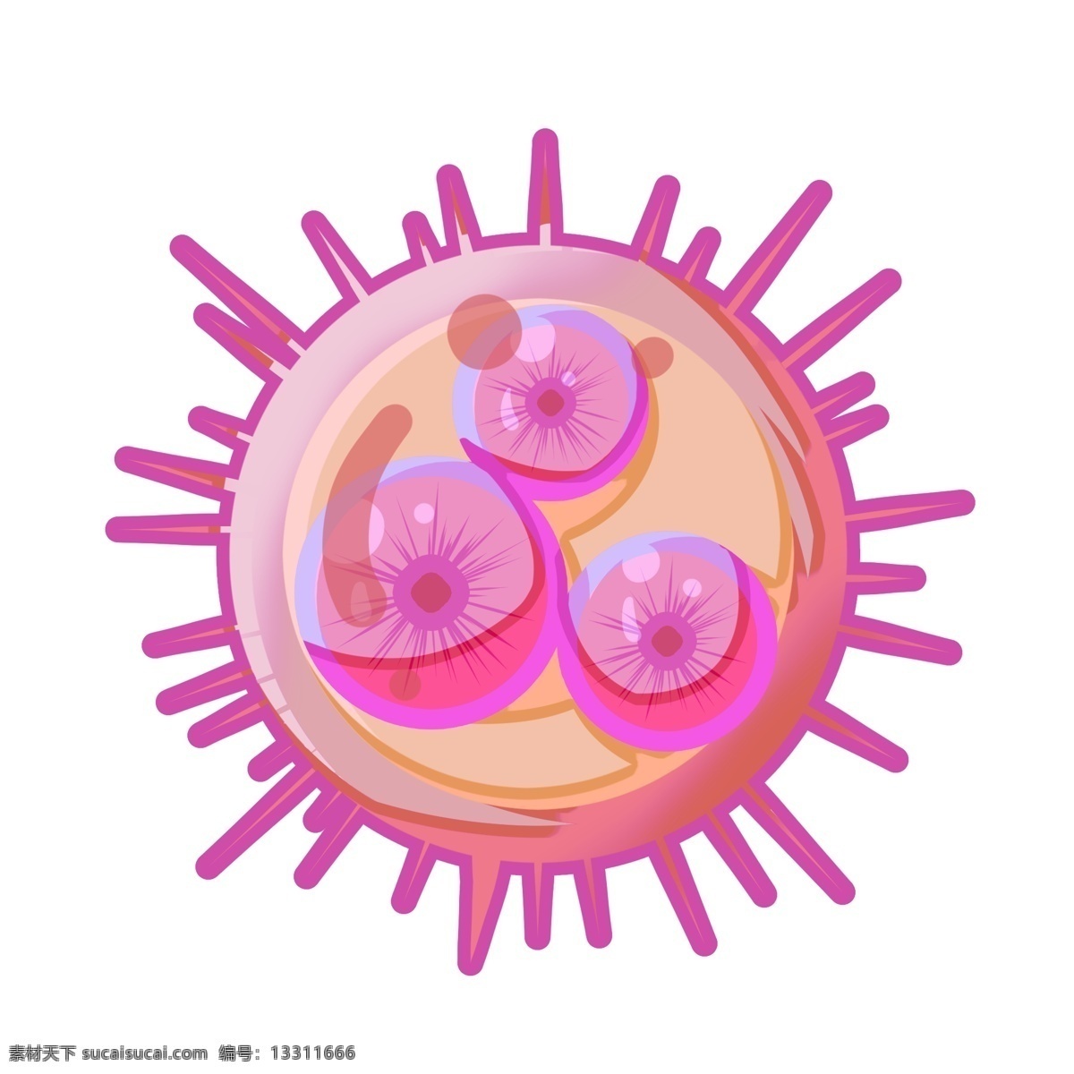 粉色 圆球 细菌 插画 圆球细菌 球菌 卡通细菌插画 粉色的触须 粉色细菌 生物细菌 创意细菌插画