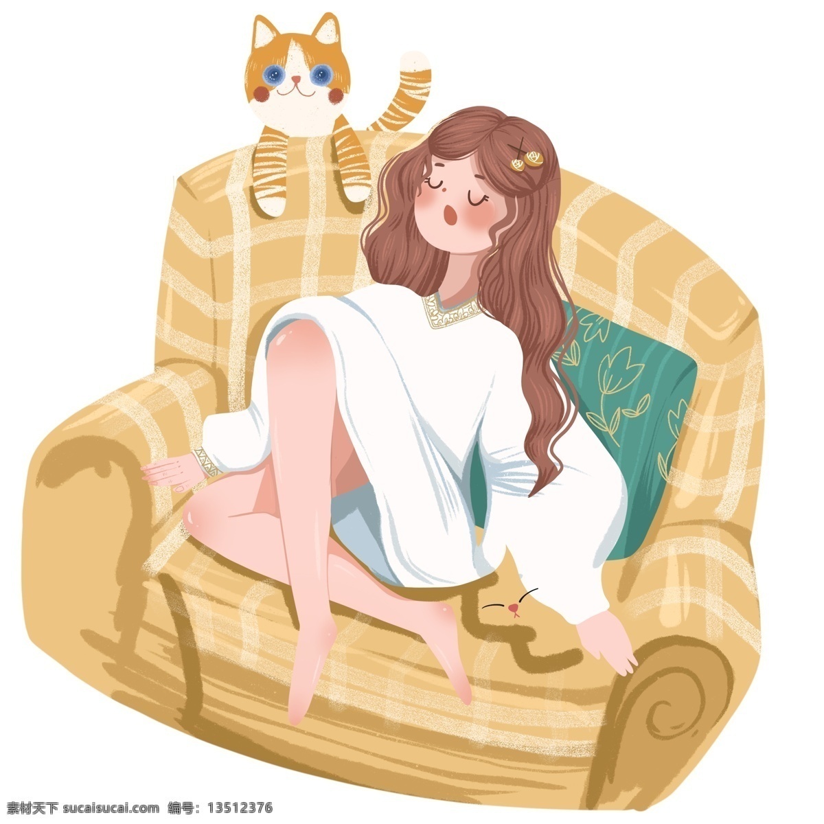 手绘 可爱 女孩 猫 猫咪 女孩元素 人物元素 可爱风 美女 透明元素