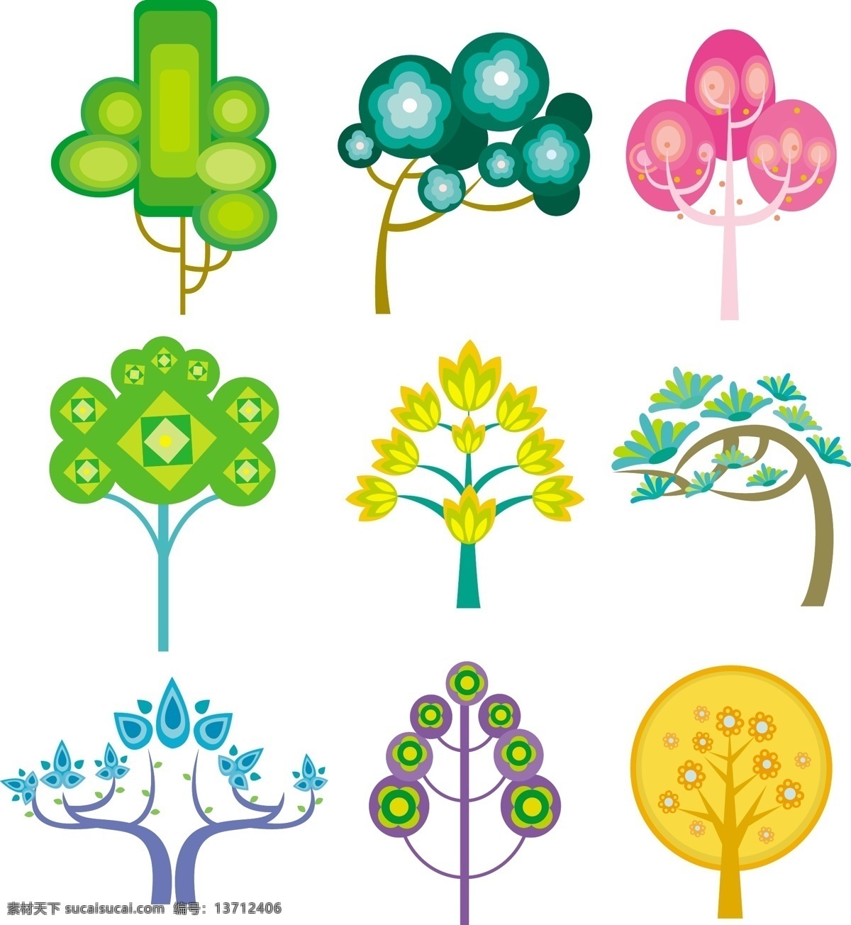 可爱 树木 卡通 矢量树木 矢量素材 植物 矢量图 其他矢量图