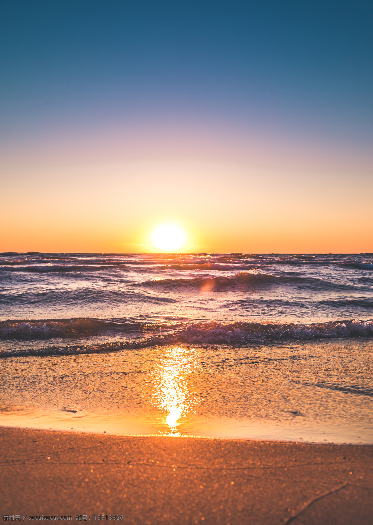 自然景观 天空 蓝天 夕阳 日出 海边 沙滩 大海 浪花 壁纸