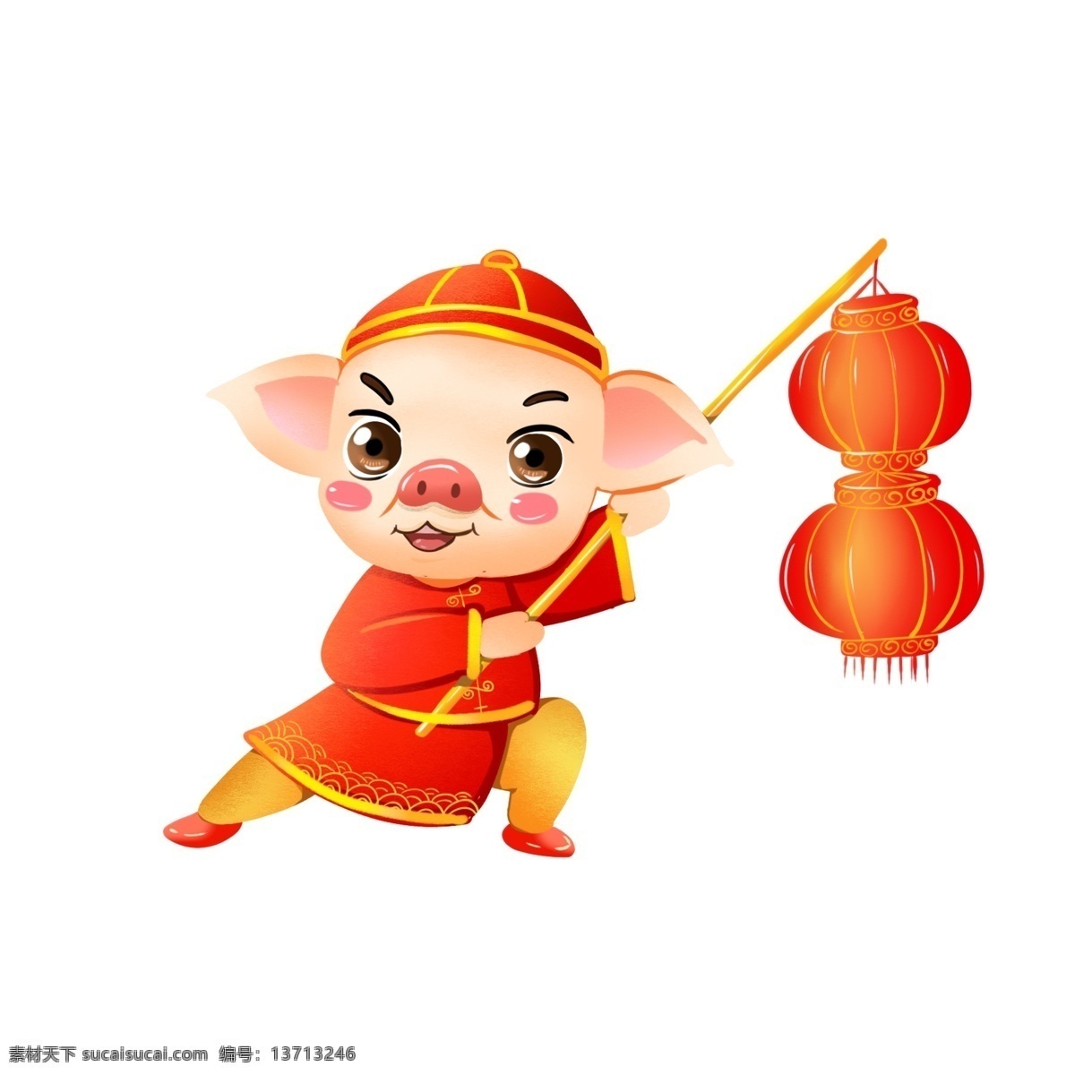 2019 春节 猪年 举 灯笼 喜庆 欢庆 举灯笼