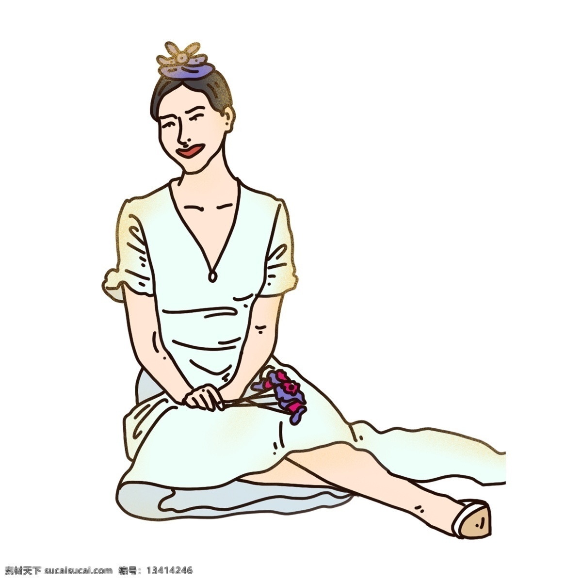 白衣 女子 线条 插画 人物 卡通 彩色 小清新 创意 手绘 绘画元素 现代 简约 装饰 图案