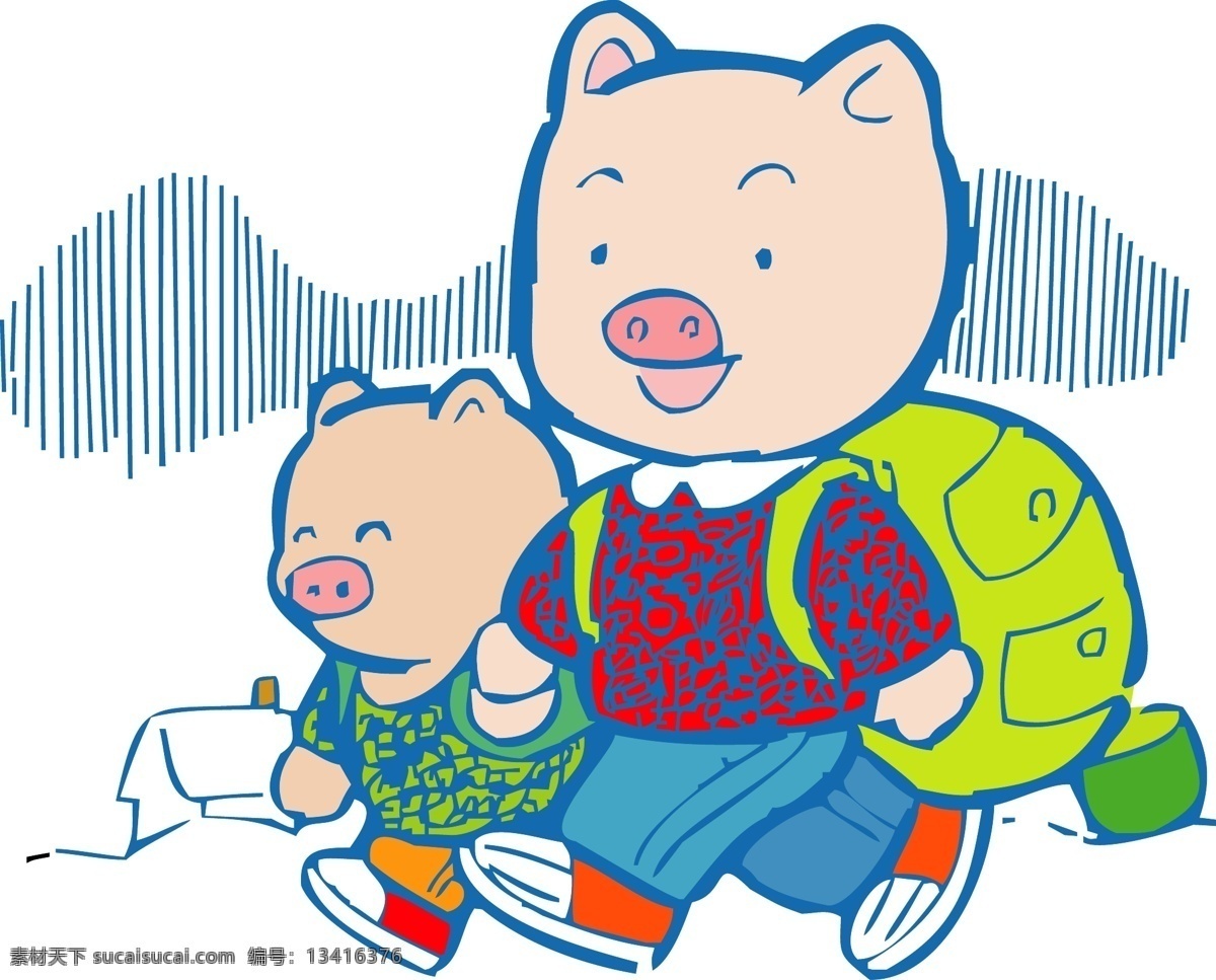 卡通 生肖 猪年 可爱 小 猪 上学 矢量图 标签cdr 卡通cdr 卡通素材 女孩卡通图 男孩卡通图 其他矢量图