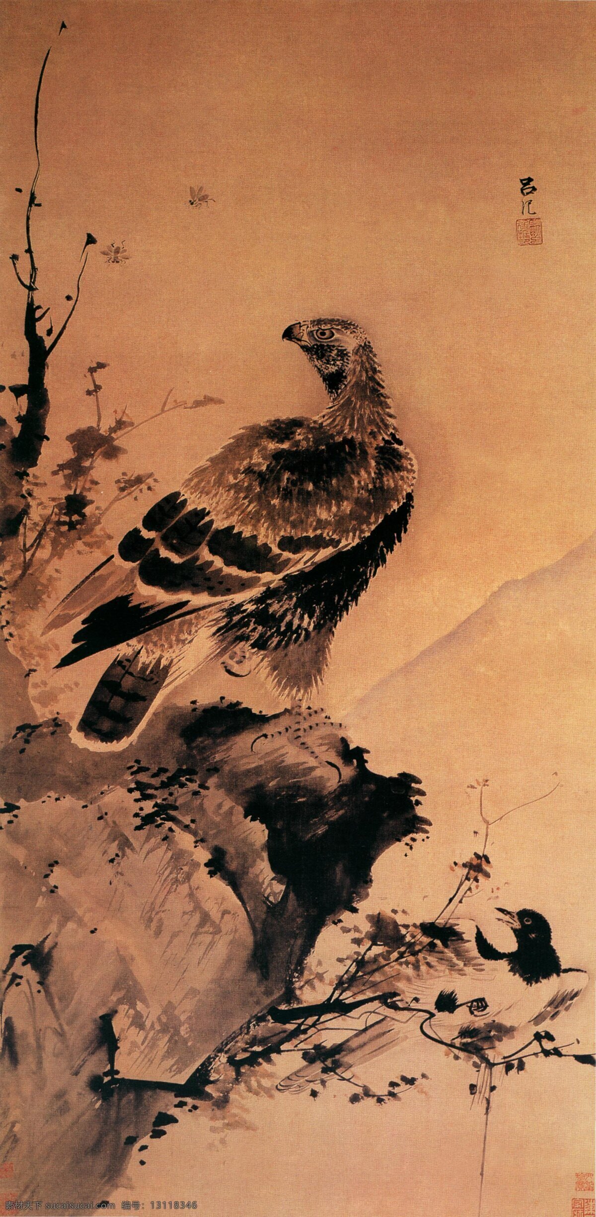 花鸟画 鹰鹊图 吕 纪 中国传世名画 古典花鸟画 文化艺术