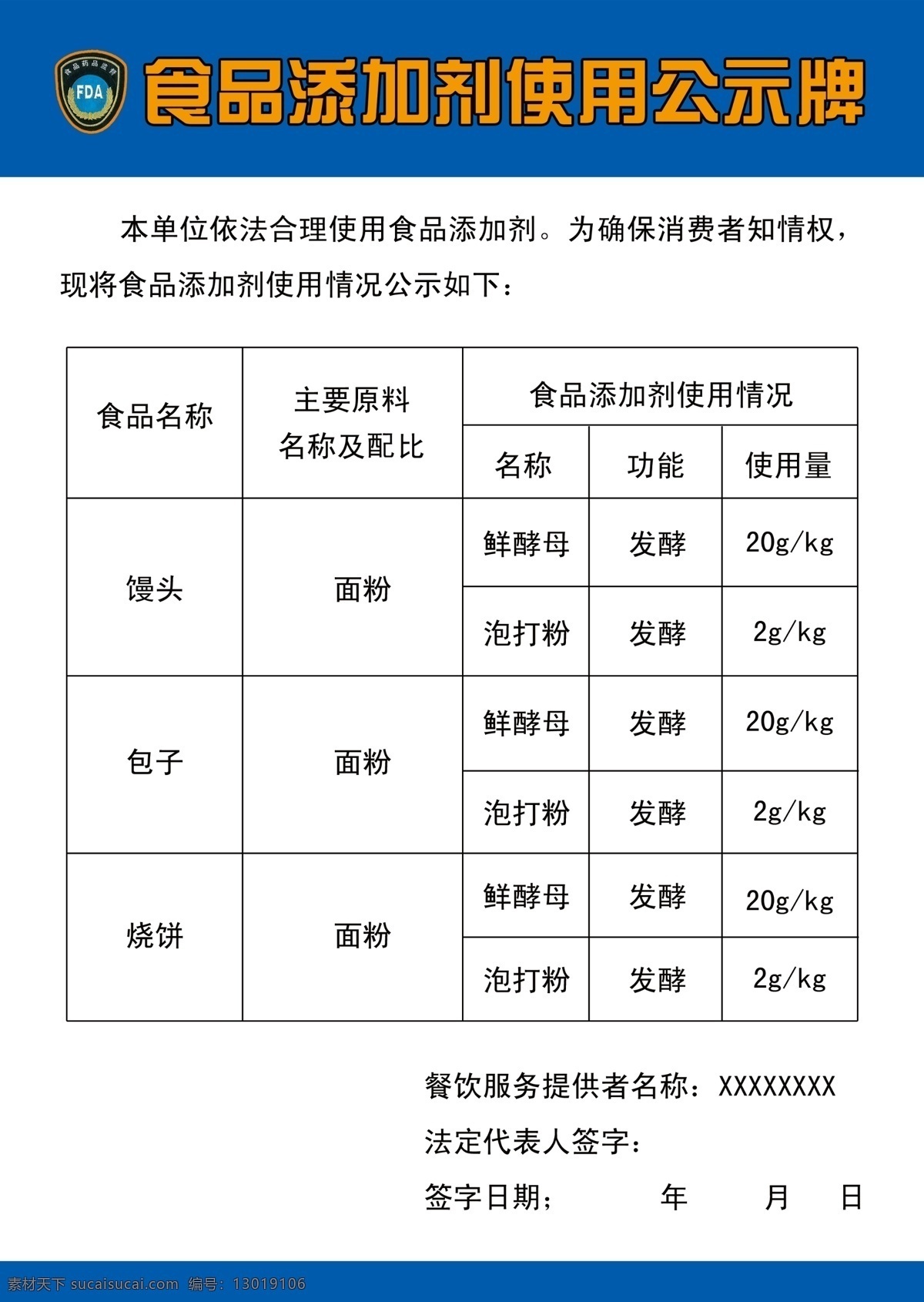 食品 添加剂 使用 公示牌 pds 表格 蓝底 展板