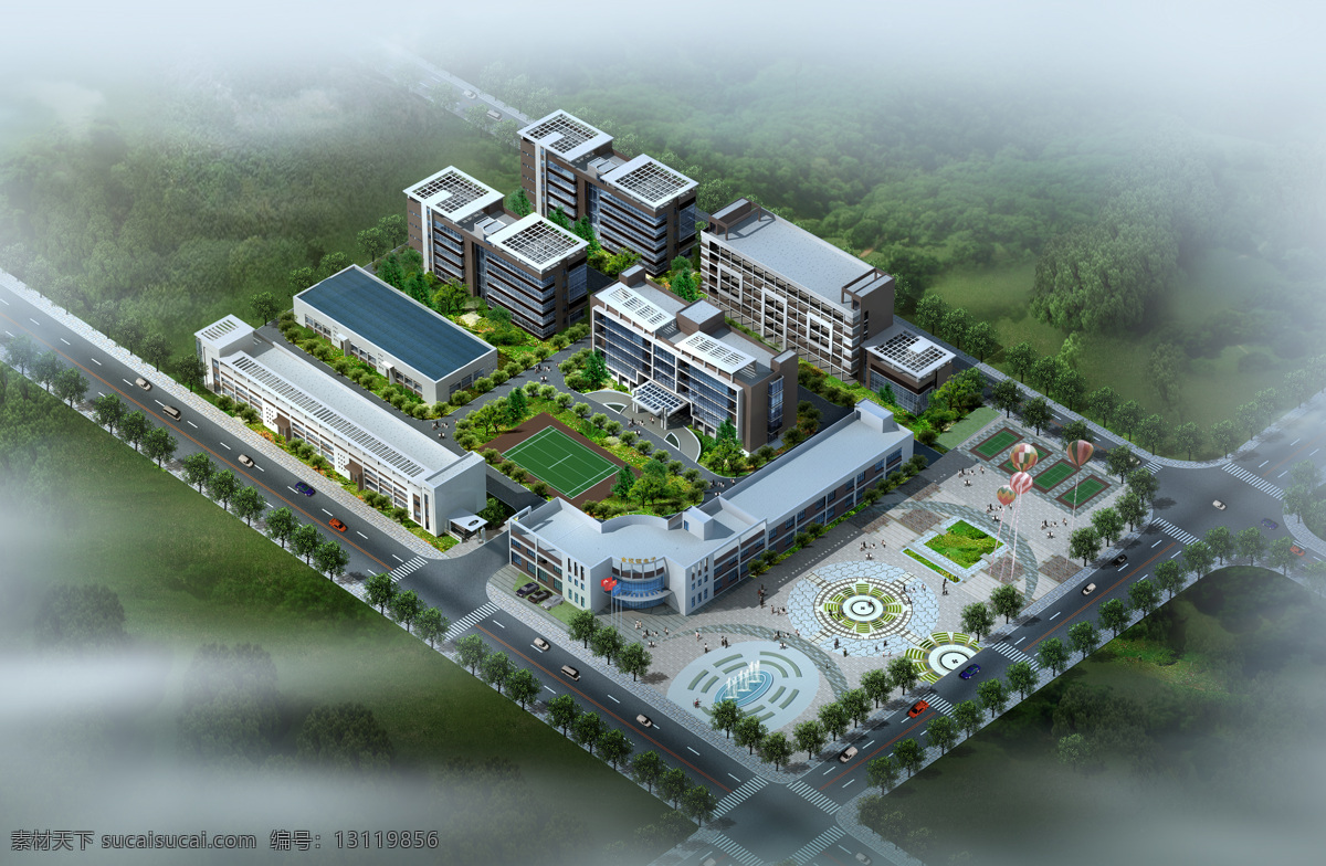 科技 产业园 鸟瞰 效果图 办公楼 厂房 多层 建筑 鸟瞰图 科技产业园 家居装饰素材 建筑设计